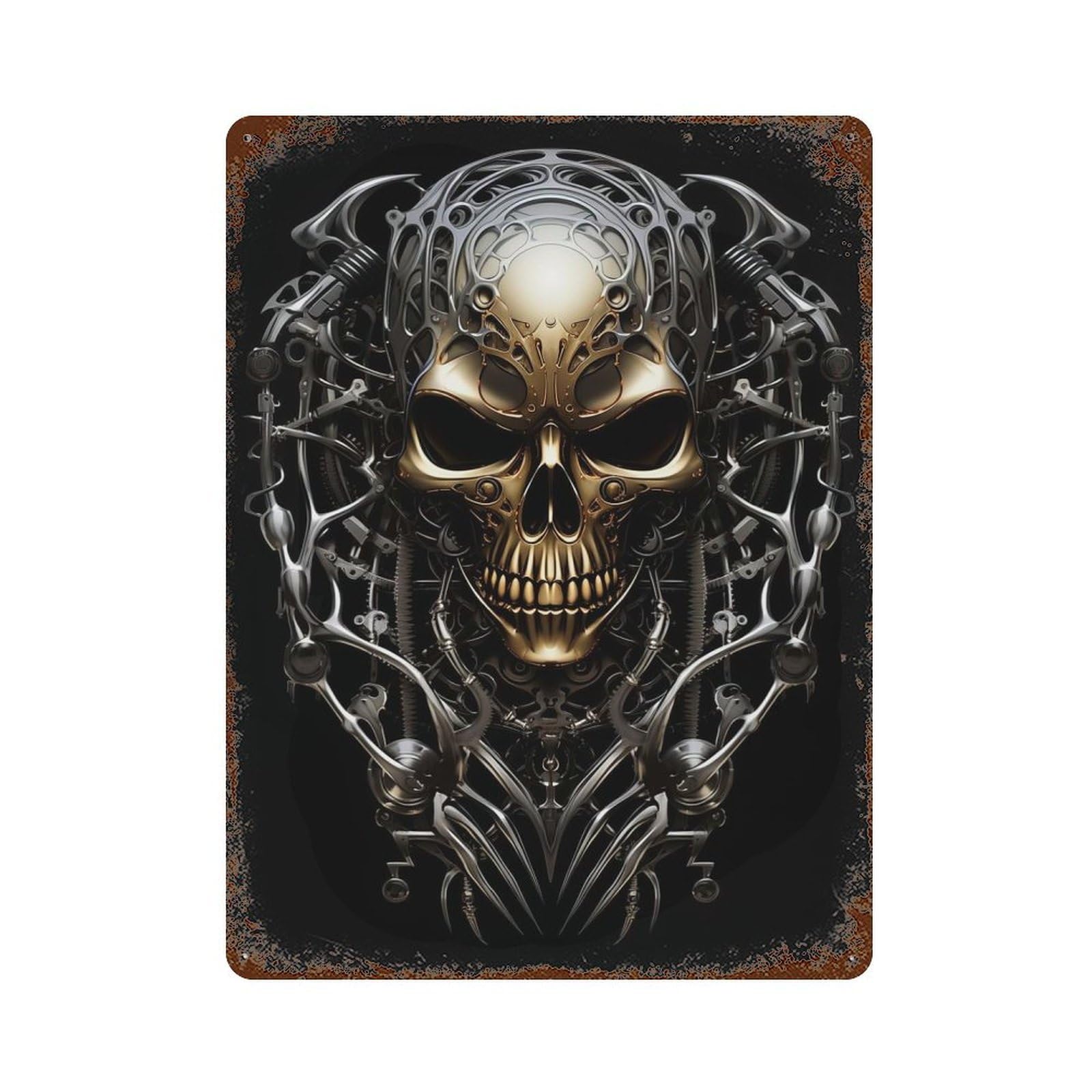 Rusty Metal Tin Sign with Metallic Skull Artwork Design 15.7"x11.8", for Farmhouse, Kitchen And Entryway Decor, Rustic Home Decor