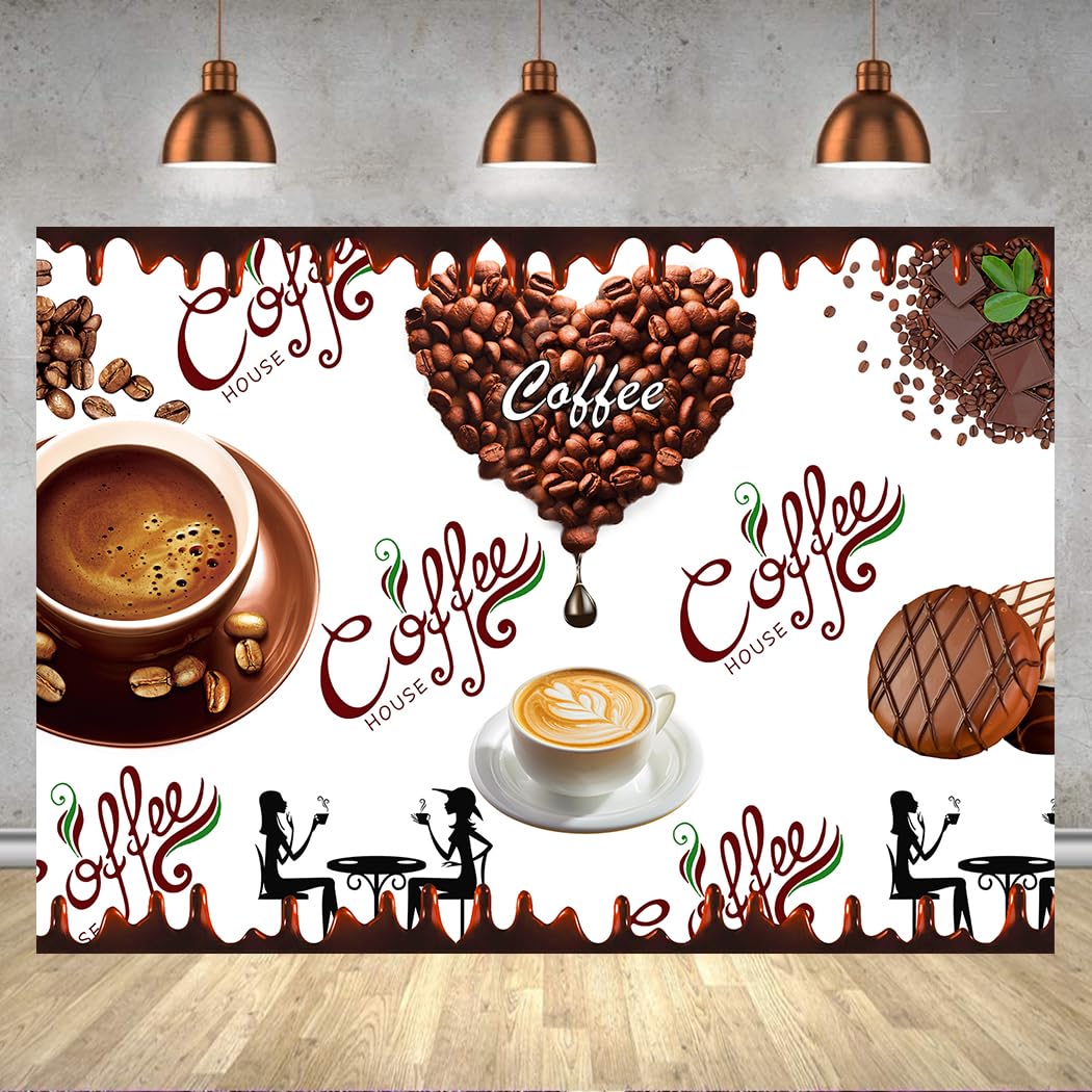 Withu Coffee Backdrop Chocolate Dessert Coffee Beans Cup Theme Birthday Tea Party Indoor Decorations Banner Travel Photo Booth Studio Props