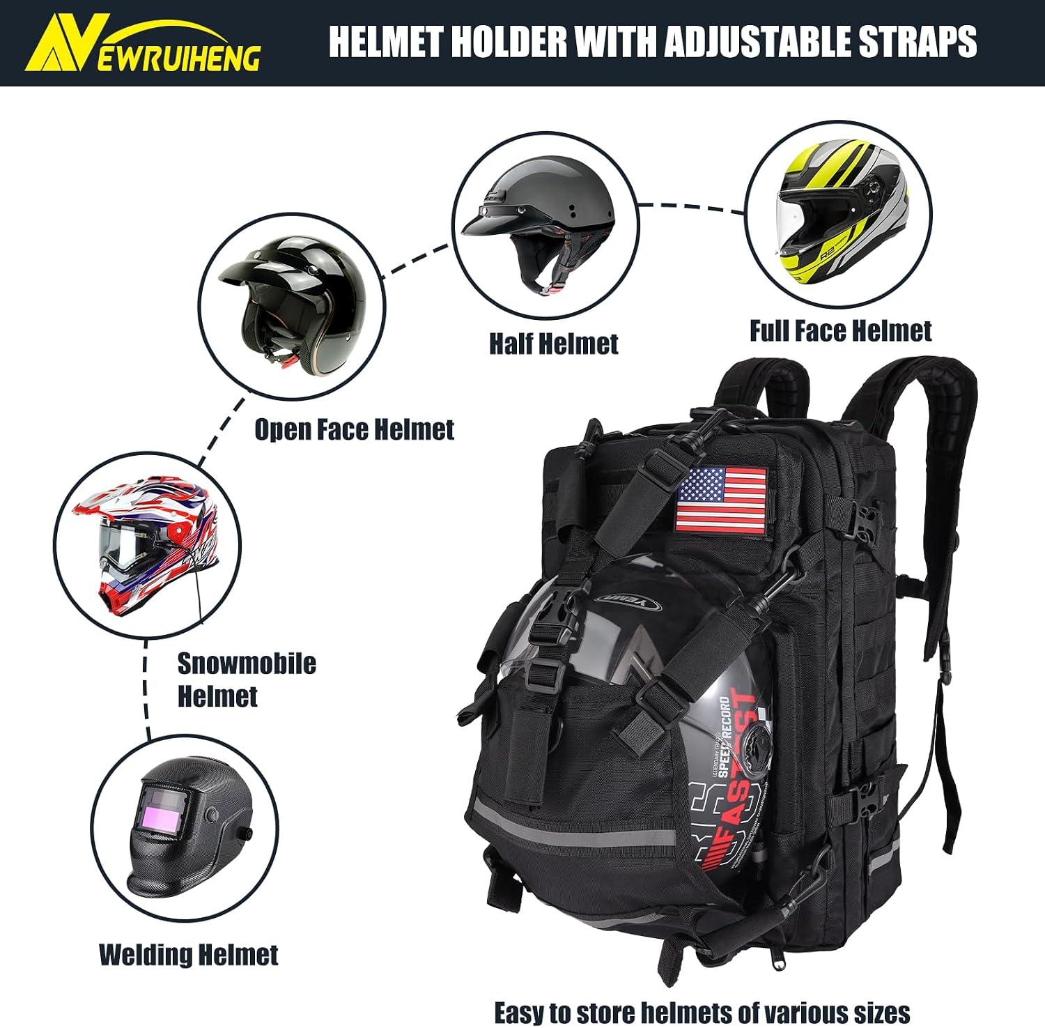 Motorcycle Helmet Backpack with USB-charge Port, Large Capacity Motorcycle Backpack Helmet Bag Waterproof Cycling Backpack Luggage Storage Bag for Sports Outdoor Activities