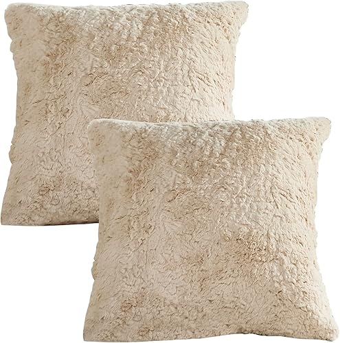 Miniatura 3 de Juego de 2 fundas de almohada de piel sintética de conejo de 20 x 20 pulgadas, fundas de almohada cuadradas decorativas de felpa peludas acogedoras