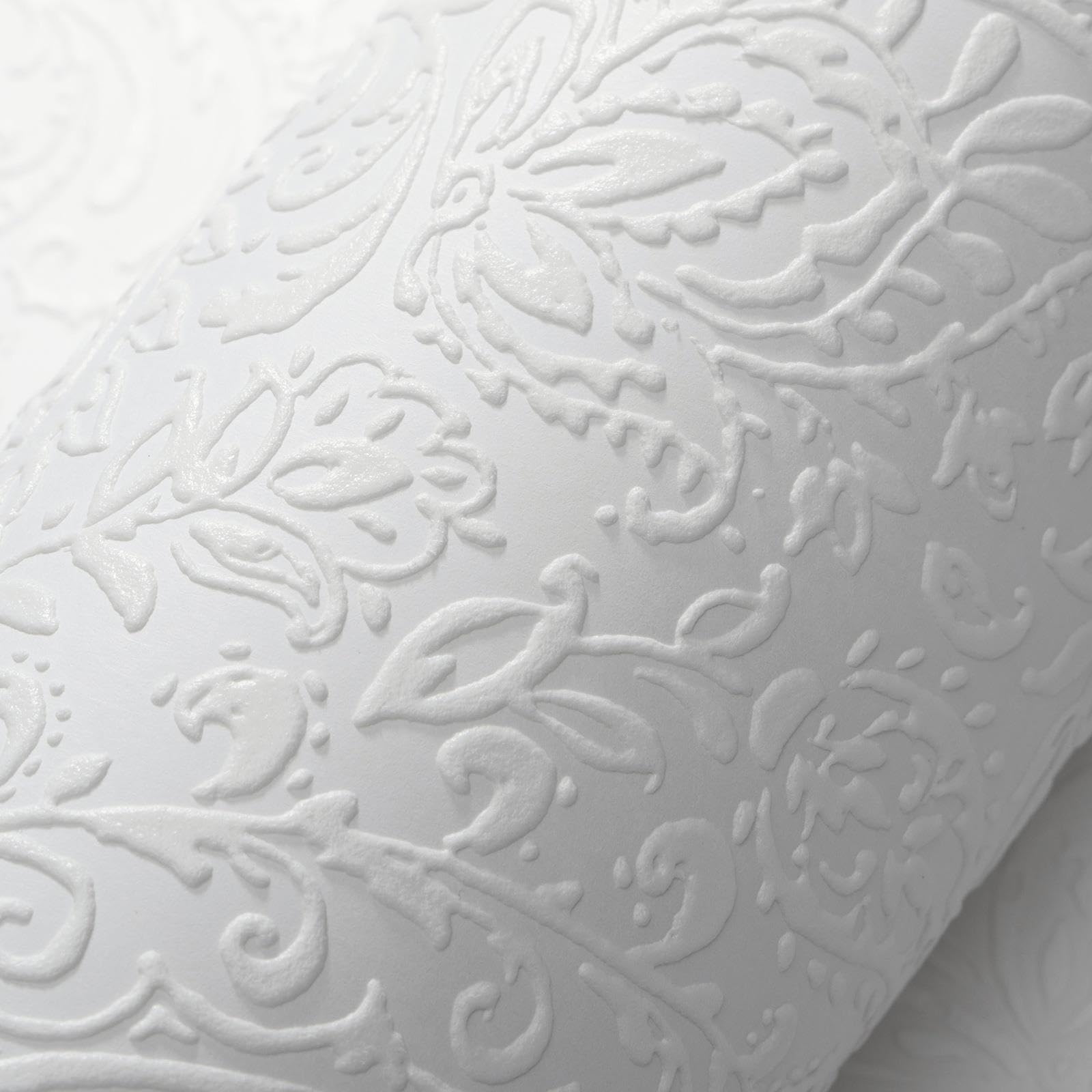 White Textured Paintable Wallpaper Floral Thick Blown Vinyl Bedroom Living Room
