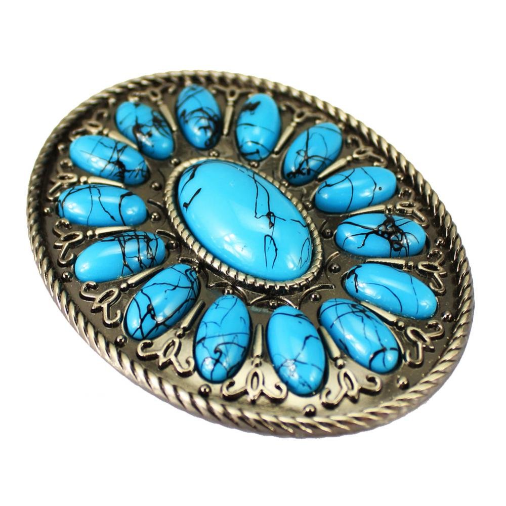 KBOLAE Cowboy Turquoise Bohemian Belt Buckle Western Indian Cowgirl Stone Buckles