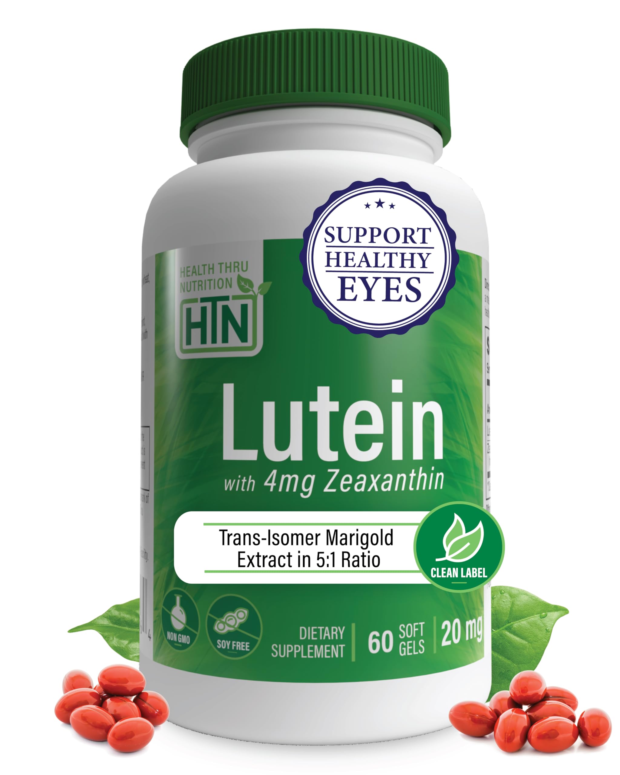 Lutein 20mg with Zeaxanthin 4mg 60 Softgels | Trans-Isomer Marigold Extract in Nature Identical 5:1 Ratio | Supports Healthy Eye, Skin and Brain |