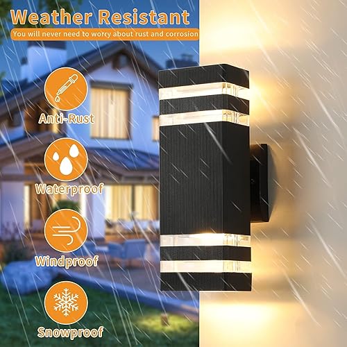 Miniatura 9 de tewei Paquete de 4 luces de pared para exteriores, moderna lámpara exterior de montaje en pared, luces negras para exteriores, luces de aluminio