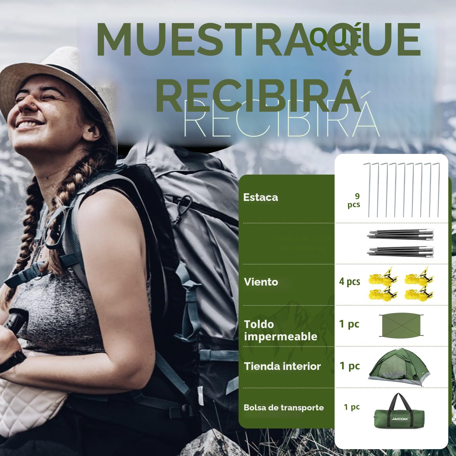 JAICOM Tienda de Campaña para 1-4 Persona, Tiendas iglú Ultraligera e Impermeable, Fácil de Montar Doble Capa Tienda Campaña, para Senderismo, Escalada al Aire Libre, Camping, Playa, Familia