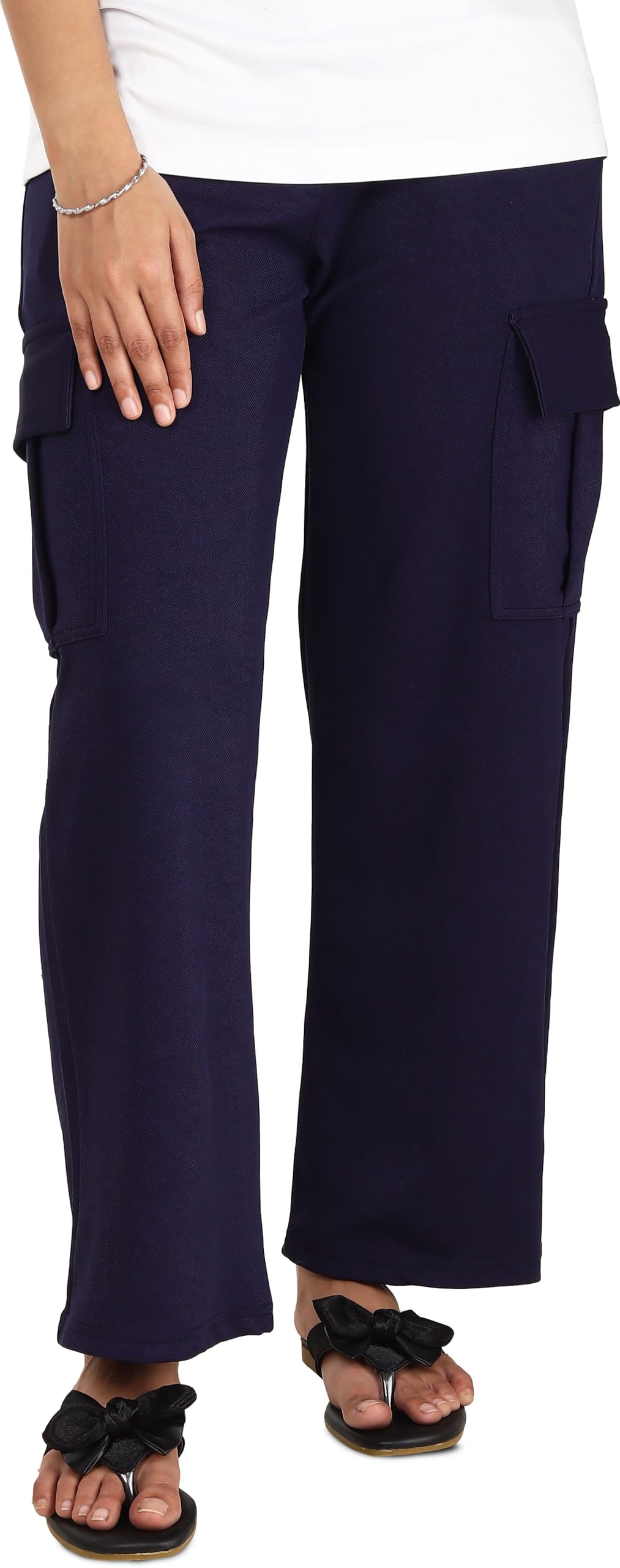 Women Blue Cargo Pants-image-1