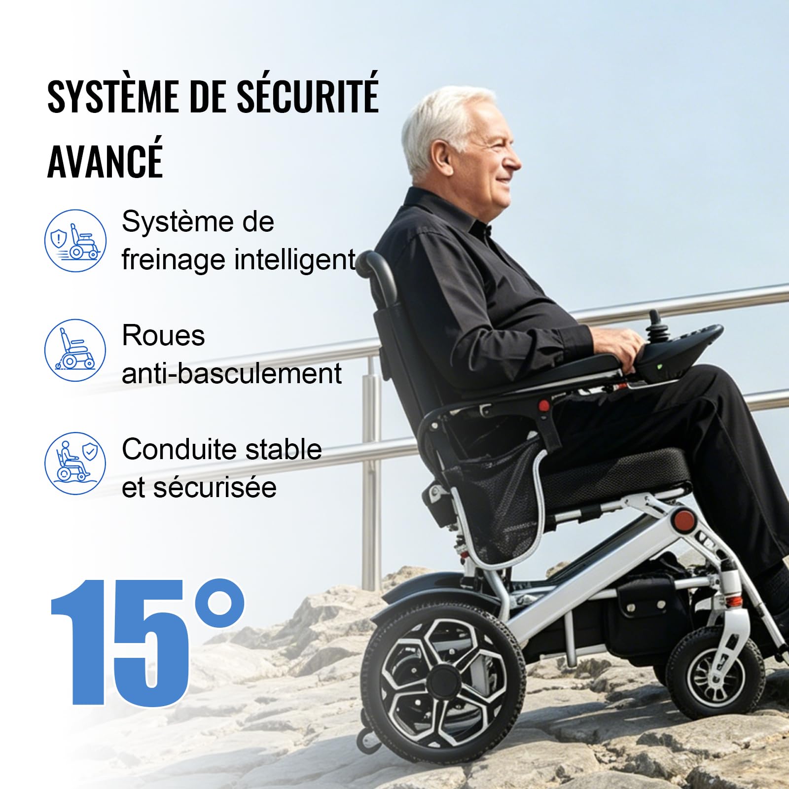 D10 Fauteuil Roulant Électrique Pliable Léger pour Adultes à Mobilité Réduite, Double Moteur,Batterie Lithium 12Ah, Autonomie Jusqu’à 25 km, Châssis Aluminium, Homologué Avion
