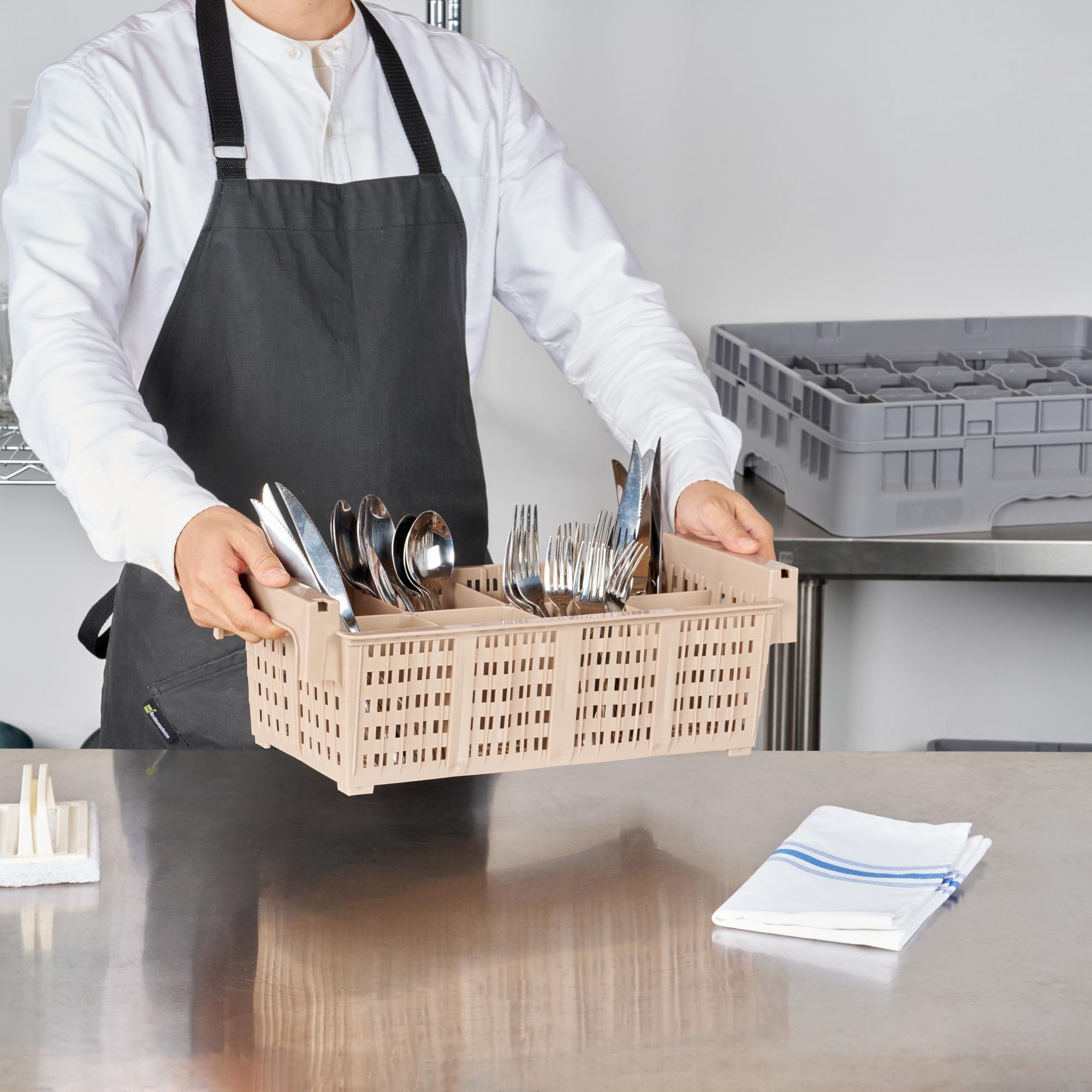 Restaurantware Clean Tek Égouttoir à vaisselle professionnel en polypropylène marron robuste avec 8 compartiments, porte-couverts durable pour restaurants, cuisines, cafétérias et plus encore