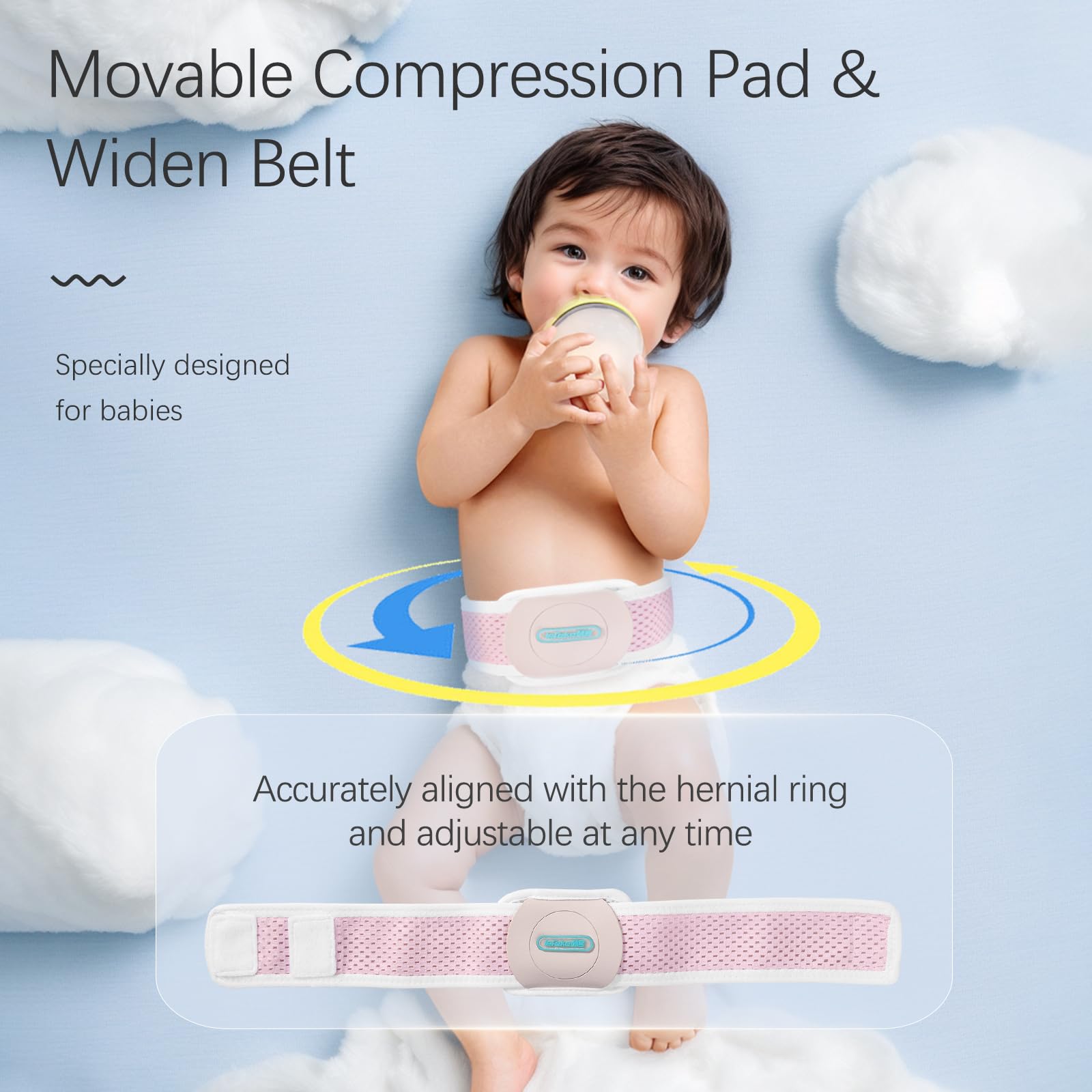 lefeke Umbilical Hernia Belt Baby Belly Button Band, Newborn Belly Wrap Truss, Infant Abdominal Binder for Children Kids, Adjustable Navel Belly Band Support Cord (Pink-S)