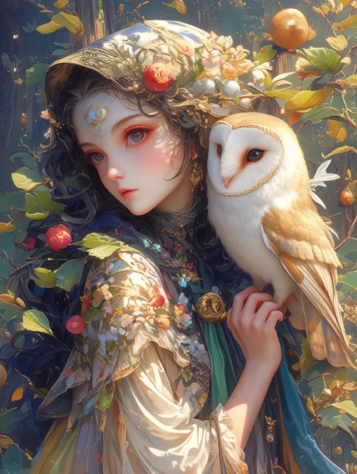 Rkflgew B 14Ct Fairy Tale Elves Cross Stitching Kit Woman And Owl Preprinted Fabric Cross Stitch Diy Art Needlecrafts Embroidery Kits For Adults Eginners 30X40 Cm