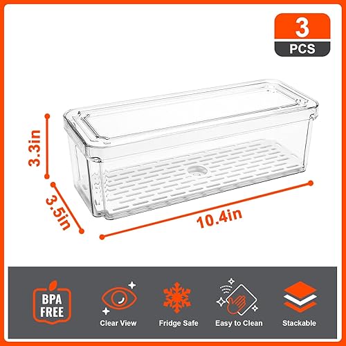 Miniatura 5 de YINGRACE 7 Pack Fridge Organizer Bins, and 3 Pack Stackable Refrigerator Organizers and Storage, With a Pull-out Drawer, BPA-Free Clear Containers