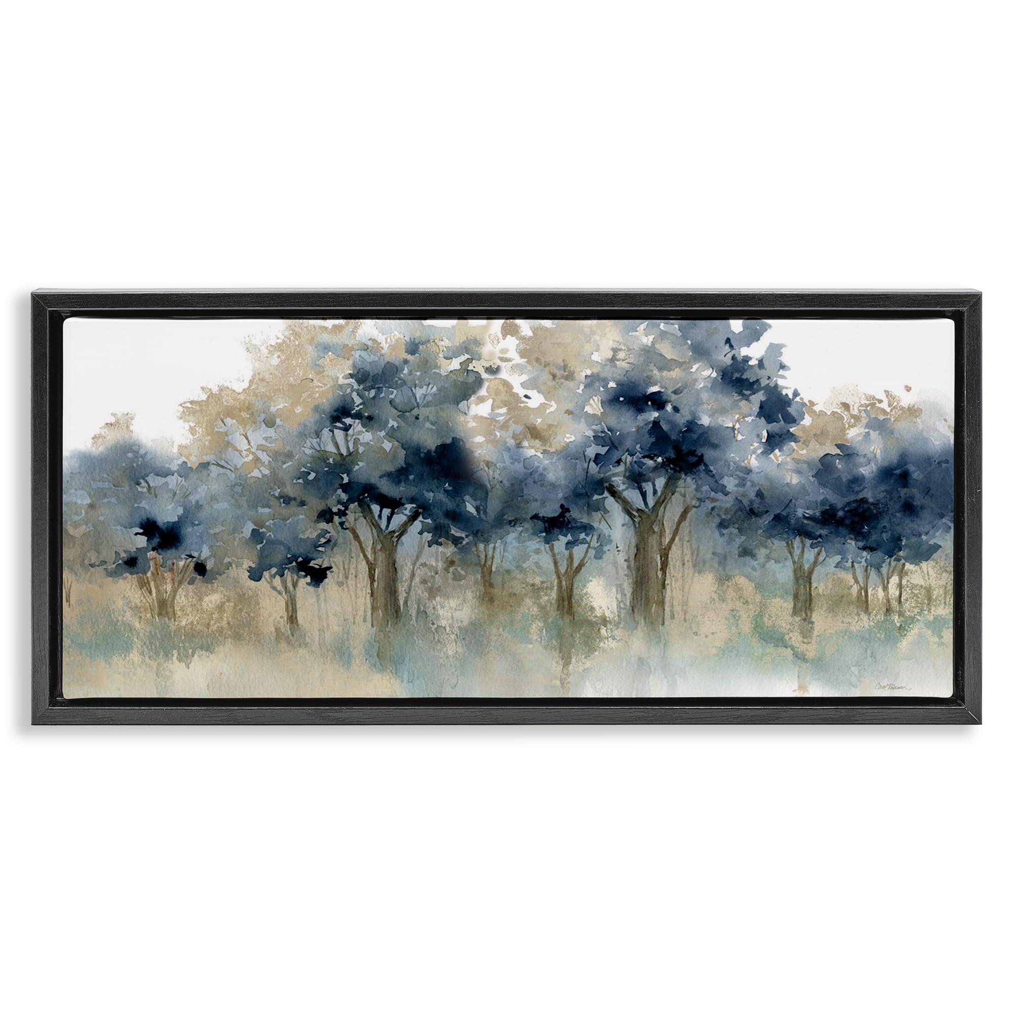 Stupell Industries Jet Black (Matte) 'Indigo Woodland Watercolor Study'| Floating Frame Canvas Art