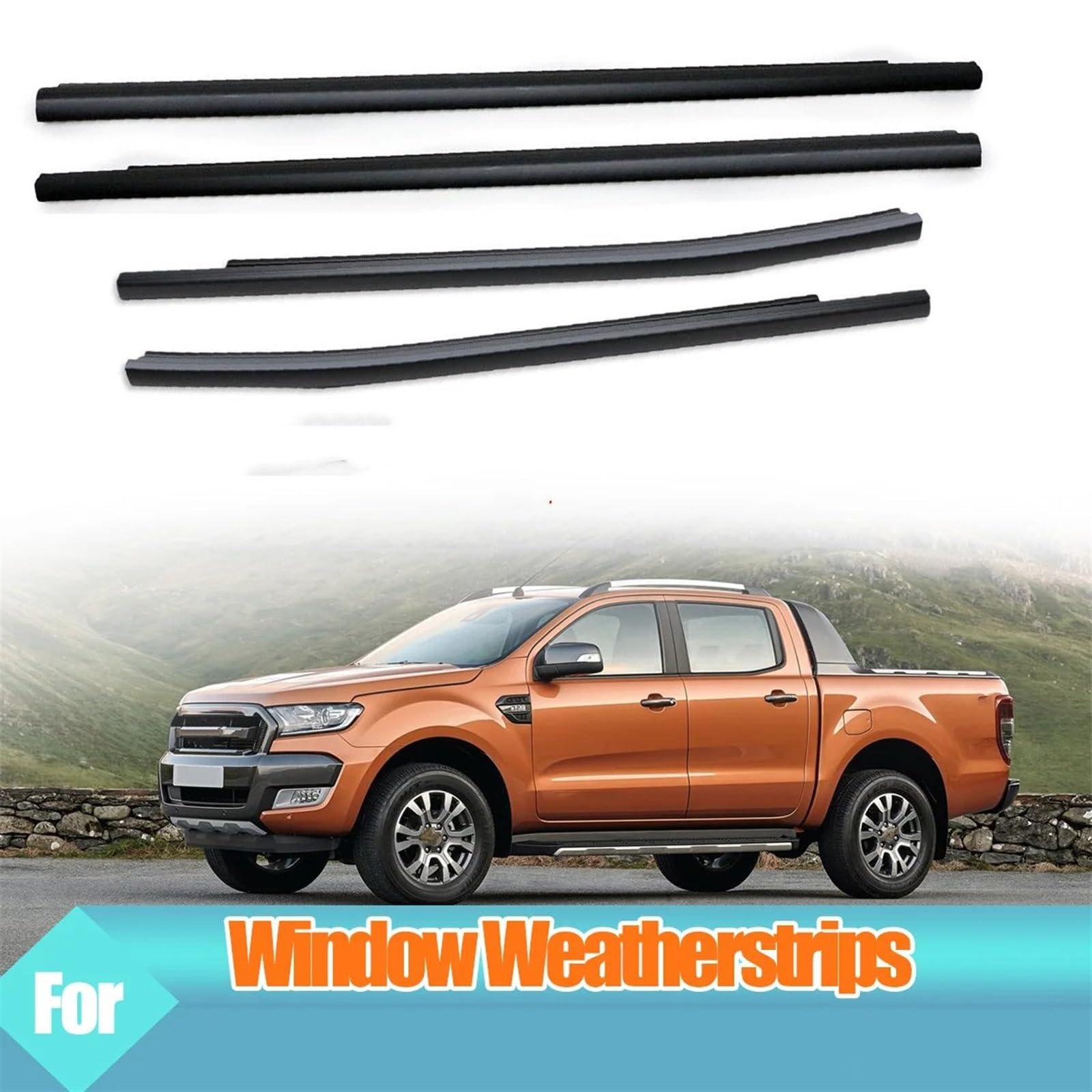 4-częściowy zestaw uszczelek gumowych do okien zewnętrznych, taśmy uszczelniające drzwi, listwy ozdobne do Ford Ranger i Everest (2013-2022), 4-drzwiowa uszczelka do drzwi samochodowych