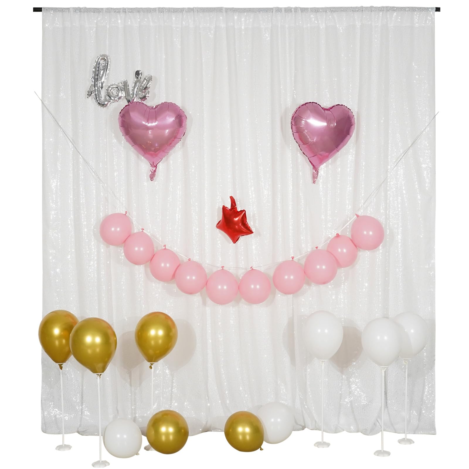 Poise3EHome White Sequin Backdrop, 8FT x 10FT Sequin Photography Backdrop Curtain for Party Decoration