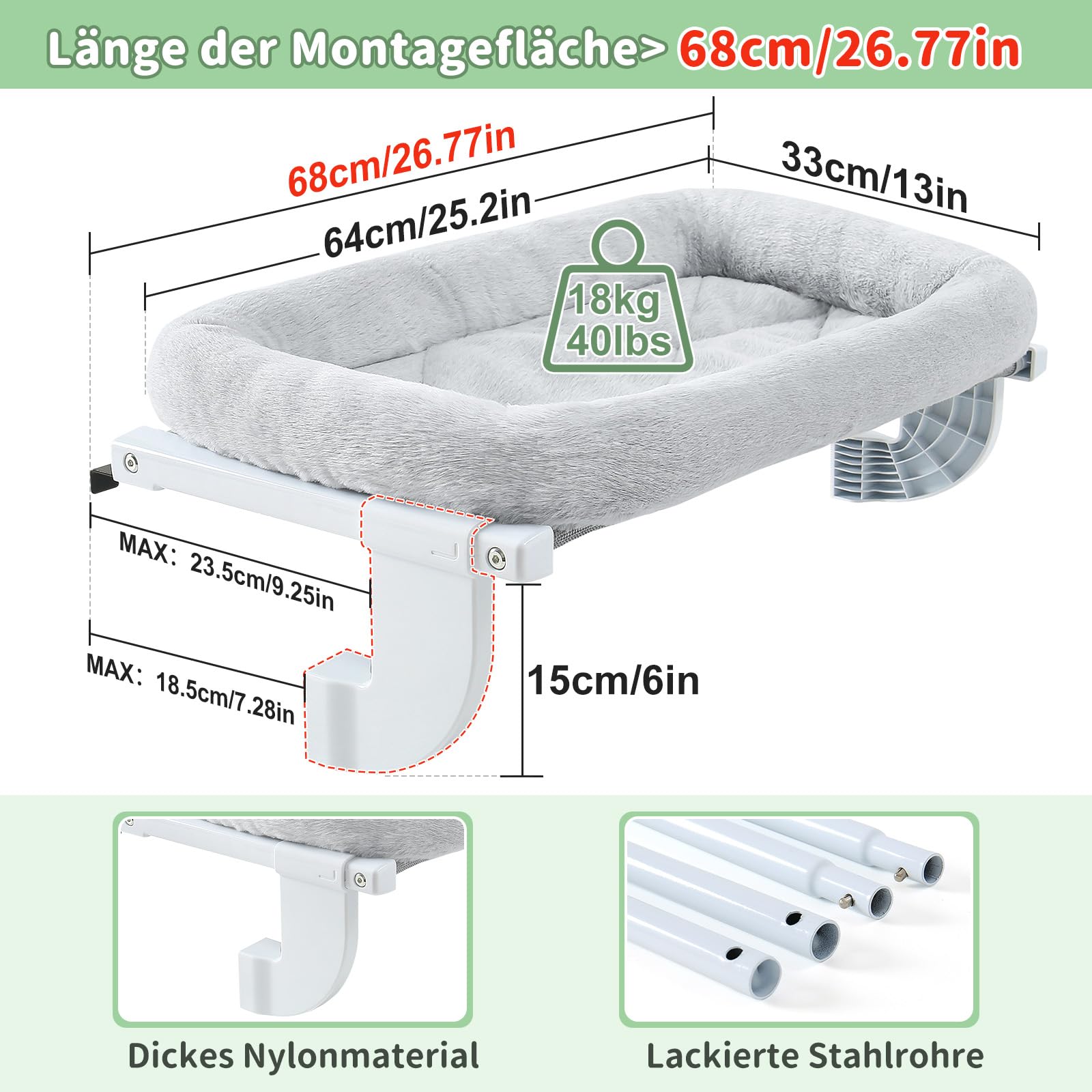 GUUSII HOME Katzen Heizungsliege Katzenliege Balkon Katzenbett für Katze Bettkante Heizung Kätzchen Hängen Liegeplatz Einhängen Heizungsbett Hängematte Heizkörperliege Halten 18kg(Grau,L)