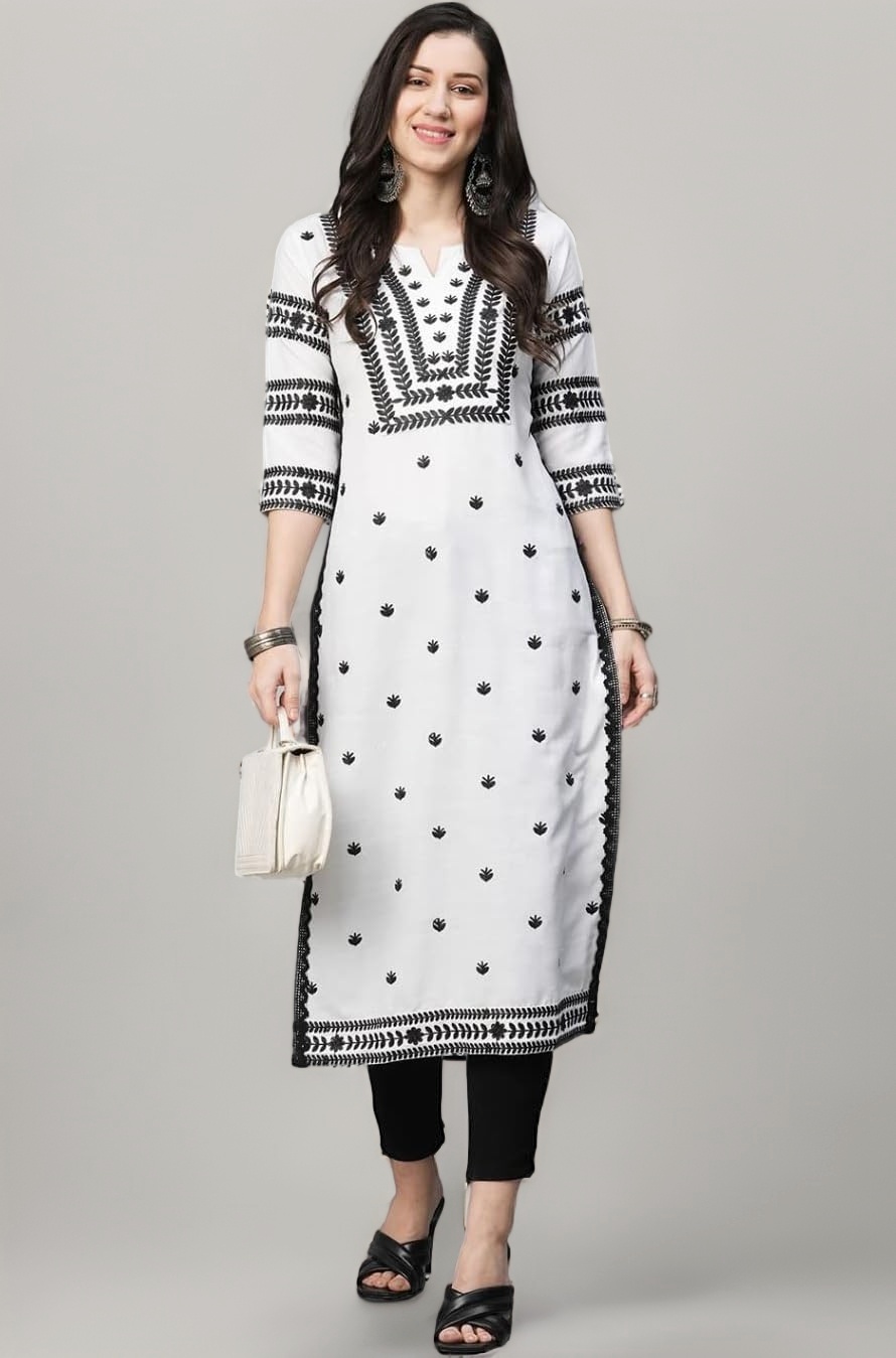 GoSriKi Women's Cotton Blend Straight Fit Straight Kurta