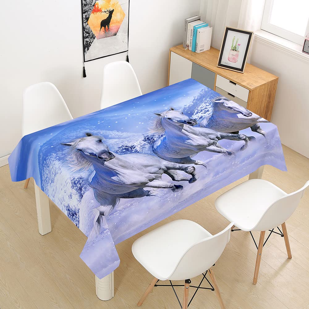 Hearda Snow Mountain Tablecloth Wipeable Waterproof Wipe Clean, 3D Horse Printed Rectangle Tablecloths Table Cover For Kitchen Picnic Party Buffet Weddings Birthday Christmas (,100X140cm)