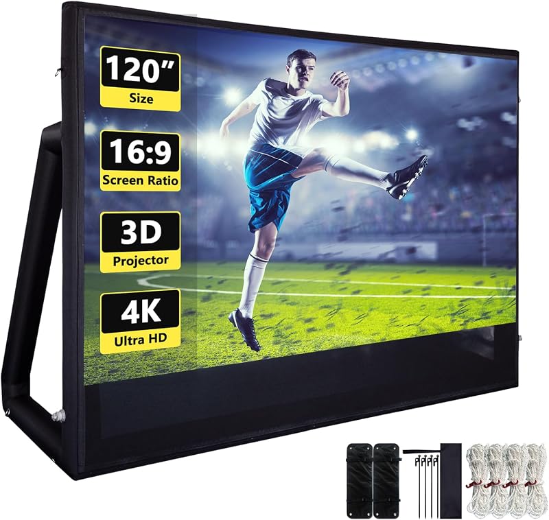 Inflatable Projector Screen I Air-Tight No-Blower Design,Made from TPU Tarpaulin, 120 inch (Equivalent to 16ft) for Indoor & Outdoor Use Backyard, Pool, Party, Camping（Excluding air Pump）