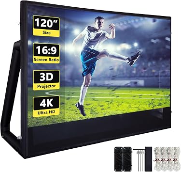 Inflatable Projector Screen I Air-Tight No-Blower Design,Made from TPU Tarpaulin, 120 inch Equivalent to 16ft for Indoor & Outdoor Use Backyard, Pool, Party, Camping, Movie Night Parties