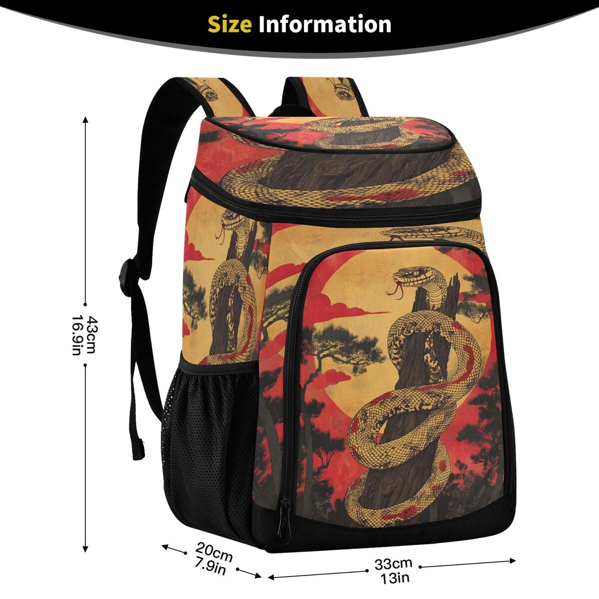 Chinese Snake Red Pine Cooler Backpack Leakproof Insulated Lunch Cooler Bag 30 Cans Camping Backpacks for Picnic Road Trip Beach