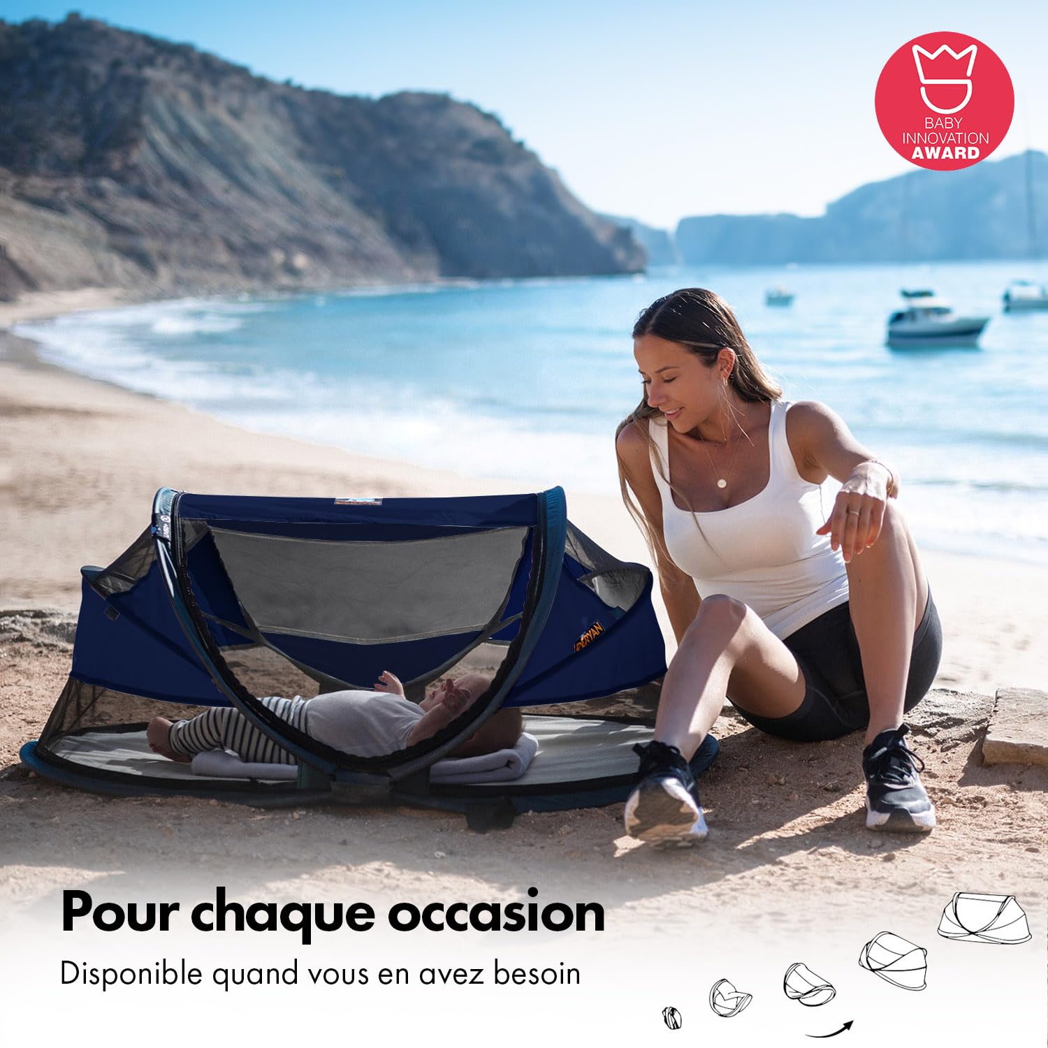 Deryan lit Parapluie Bébé avec Matelas, Lit bébé de la Naissance Jusqu’à 2,5 Ans, Pop Up Tente pour Bébé Montée en 2 Secondes, Moustiquaire & Sac de Voyage Inclus, Facile à Plier, 120x75cm, Navy