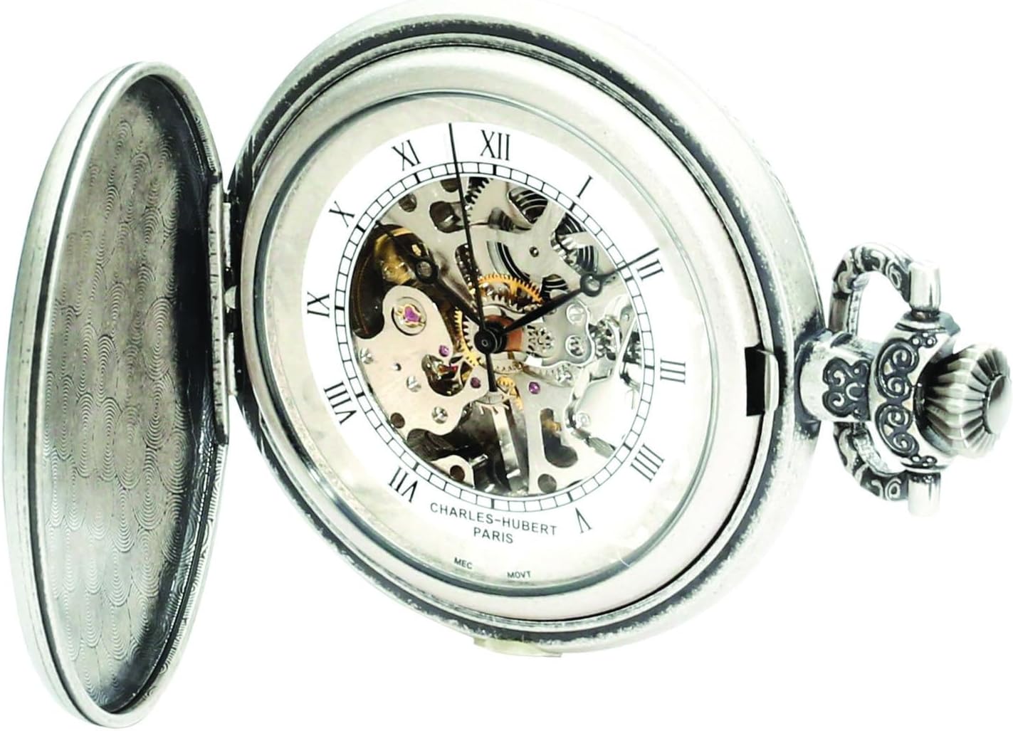 Charles-Hubert, Paris 3921 Classic Collection Antique Silver Plated Brass Mechanical Pocket Watch