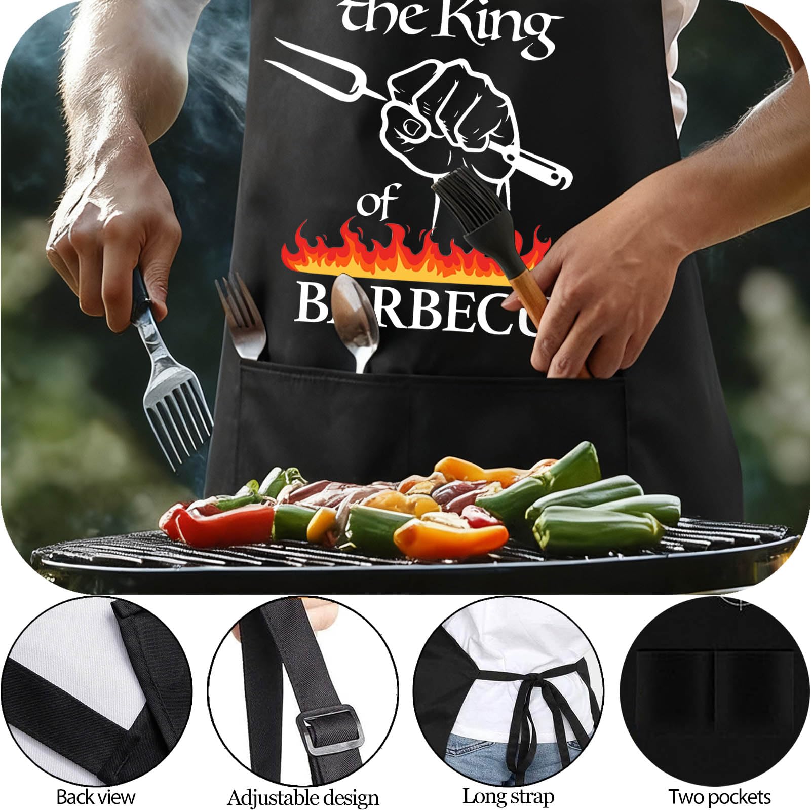 WGIJXA Delantal Cocina Barbacoa Hombre Personalizado, Delantal Barbacoa Hombre Divertido Negro Profesional, Mandiles de Cocina gracioso 2 Bolsillo - 4