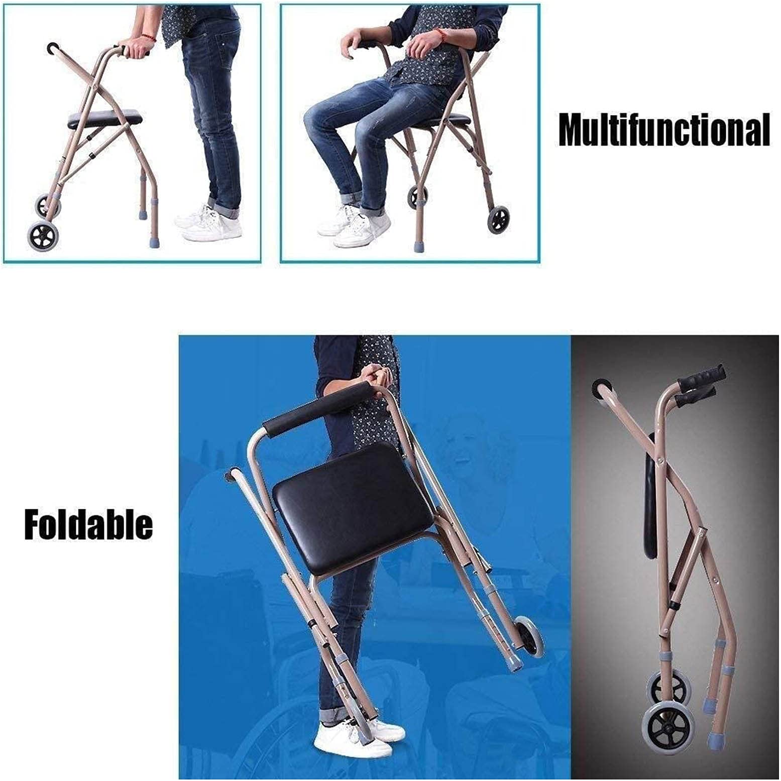 Składany Chodzik Typu Rollator Chodzik Typu Rollator Z Podłokietnikami I Siedziskami, Regulowany Na Wysokość, Dwukołowy Chodzik Ze Stopu Aluminium Dla Osób Starszych I