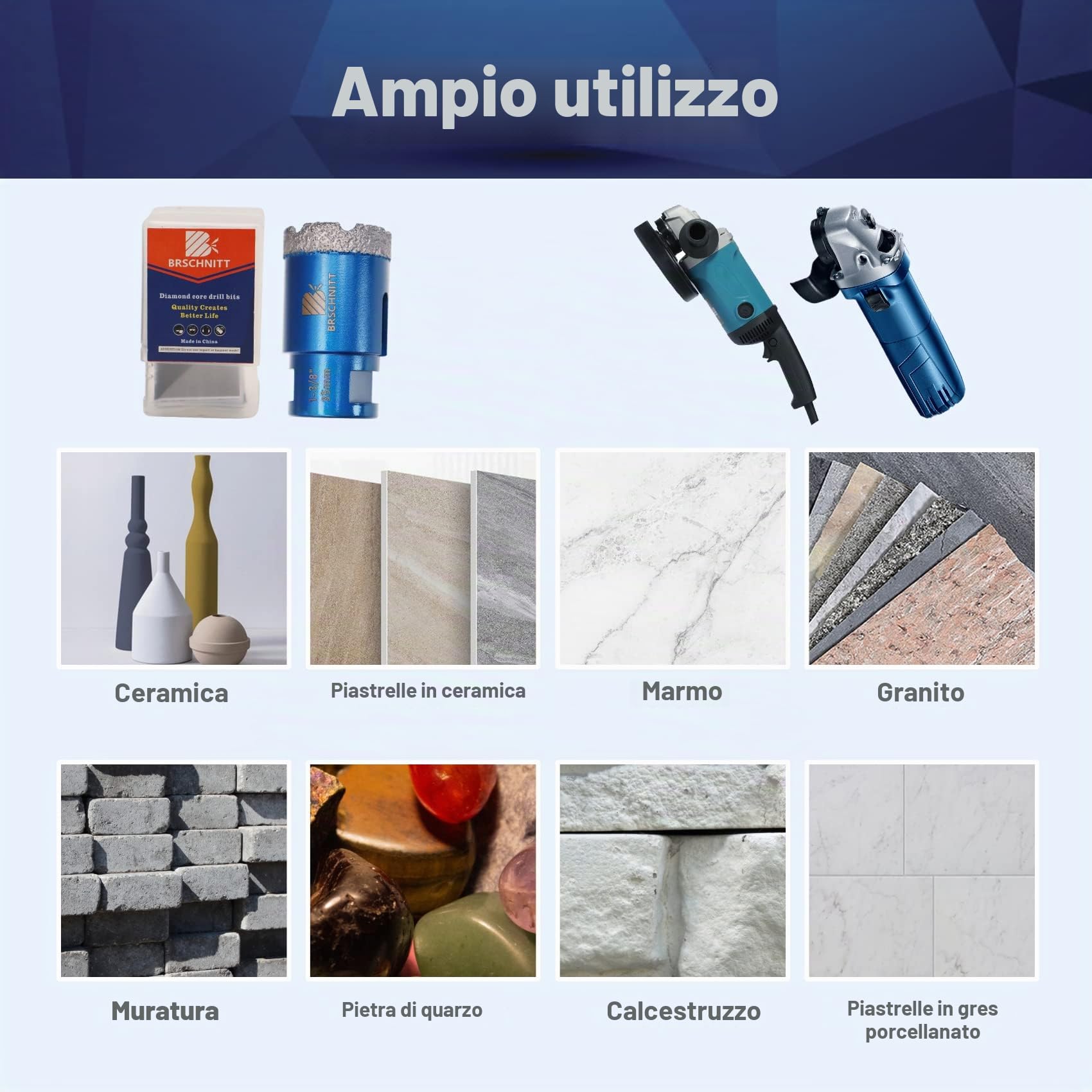 Punta per Trapano Diamantata Set - BRSCHNITT 6 8 10 20 35mm Fresa Diamantata M14 Filo per Porcellana Granito Piastrella Marmo Taglio a Secco