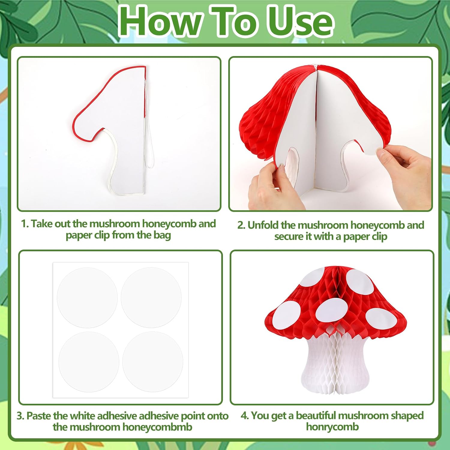 BOARDFEB Mushroom Honeycomb Decorations Set 5 Pieces Fairy Party Decorations Wonderland Honeycomb Centerpiece Lanterns for Baby Shower Birthday Garden Room Decor