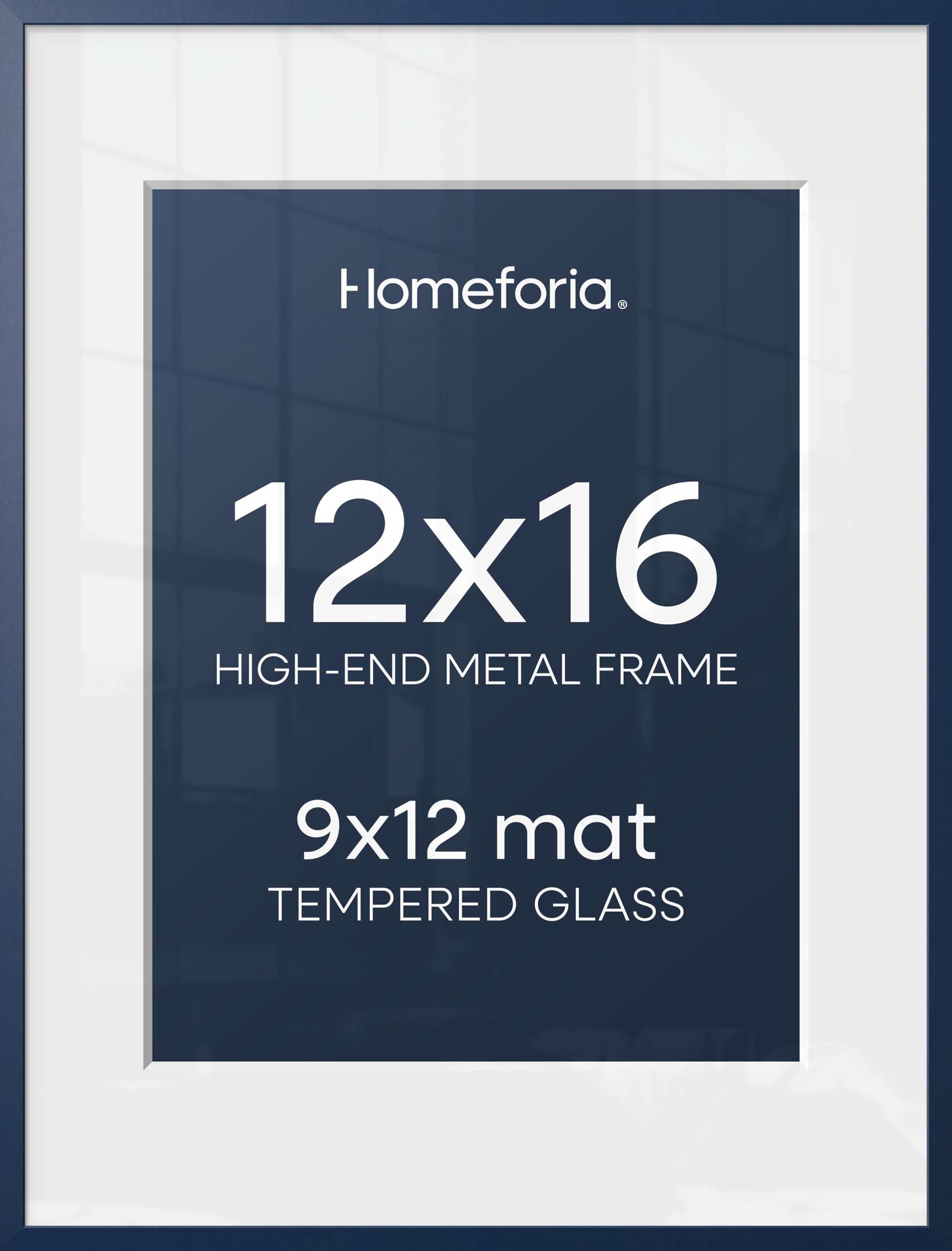 Homeforia 12x16 Blue Picture Frame, High-End Metal, 9x12 Mat, Glass | High End Aluminum, Tempered Glass, Acid-Free 9x12 Removable Mat, 12x16 in Edge-to-Edge Display 16x12, Wall Kit, Set Of 1