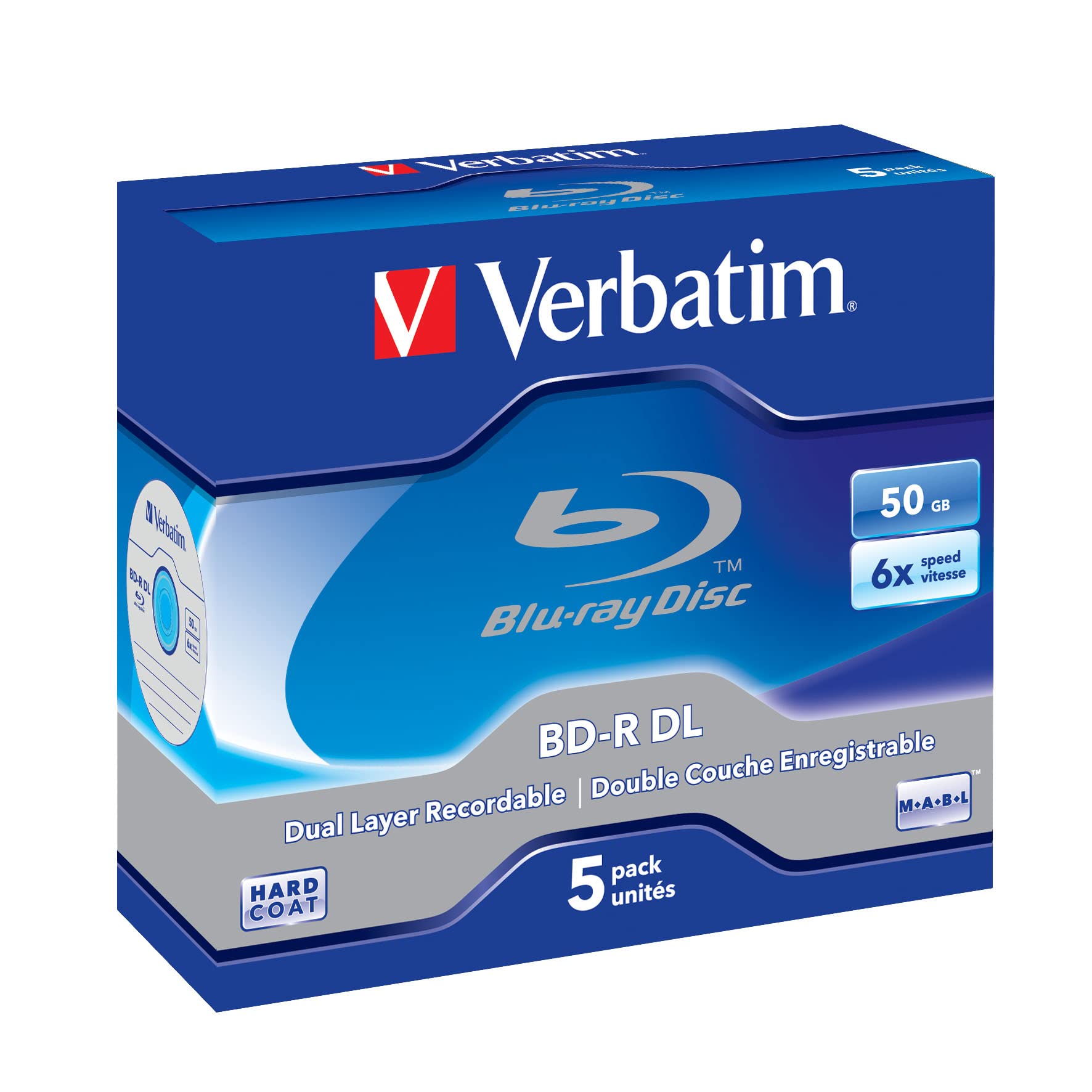 Verbatim BD-R Single Layer, Blu-Ray-Disk 50GB - 6-fache Brenngeschwindigkeit - Bedruckbare Oberfläche, 5 Stück