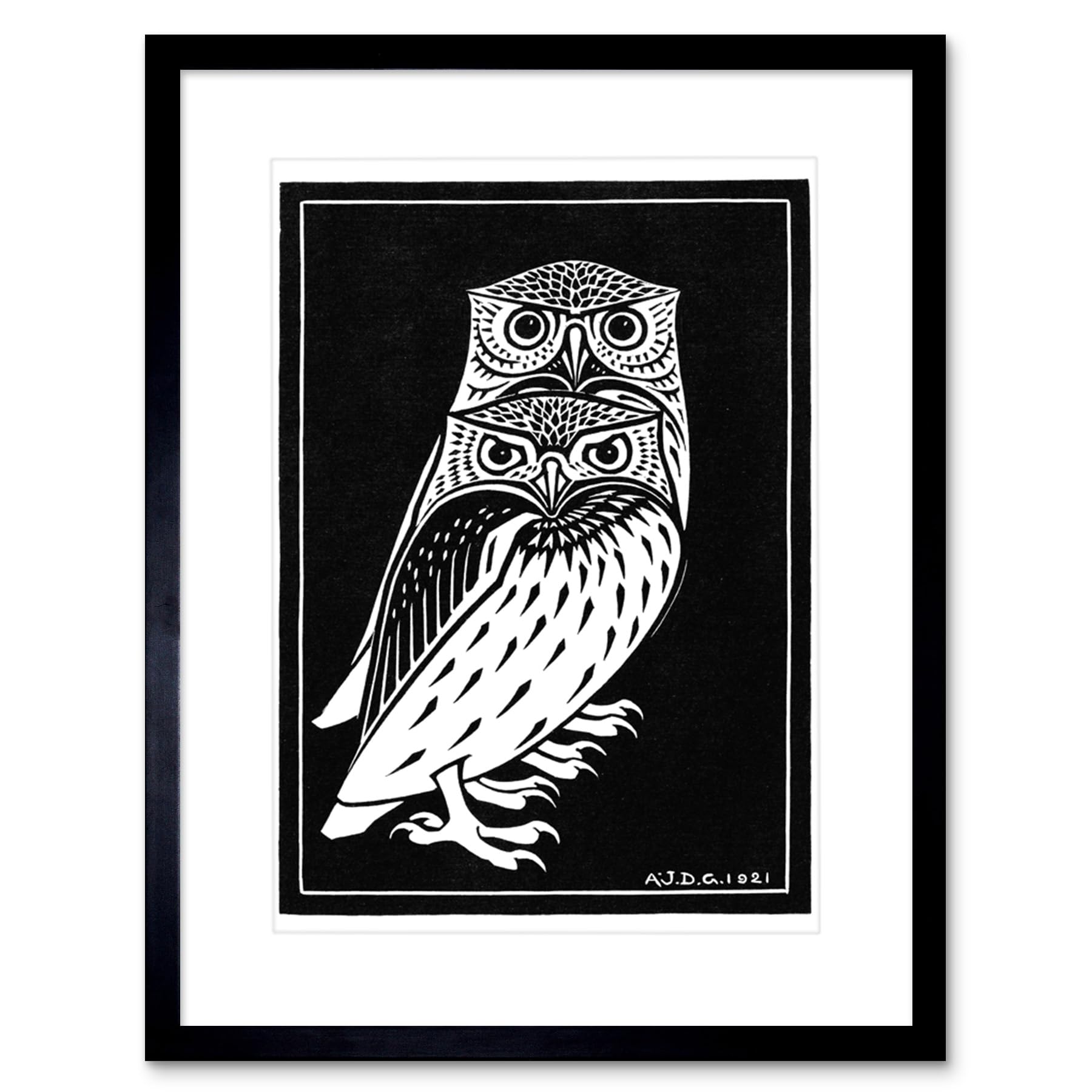 Wee Blue Coo Two Owls Illustration Julie De Graag Art Print Framed Poster Wall Decor 12x16 inch