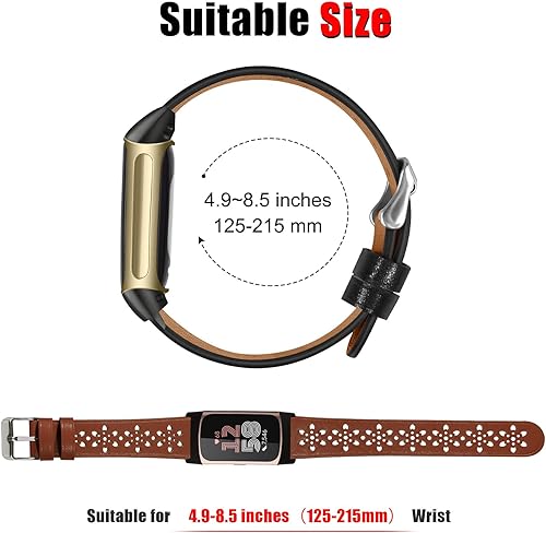 Miniatura 4 de YOYDS Bandas de cuero para Fitbit Charge 6Charge 5 bandas para mujeres y hombres, correas de repuesto florales transpirables huecas para Fitbit