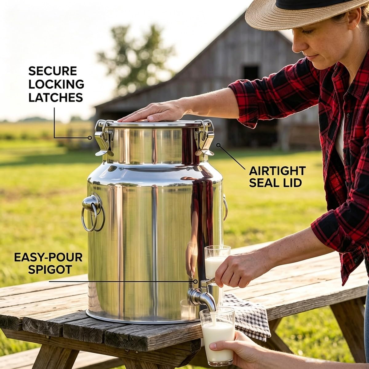 5l -88l Jarra de Leche Inoxidable Hermético, Lechera con Tapa y Anillo de Sellado, Bidón de Transporte de Fácil Limpieza, Cubo acero inoxidable Multiuso(No Spigot,18L/4.76Gal)