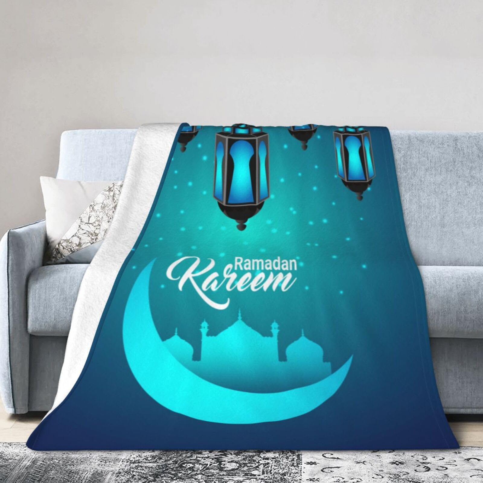 QZXHHD Ramadan Kareem Throw Fleece Blanket Warm Soft Flannel Blankets Decor Home office Car Bed Sofa 50"X40"