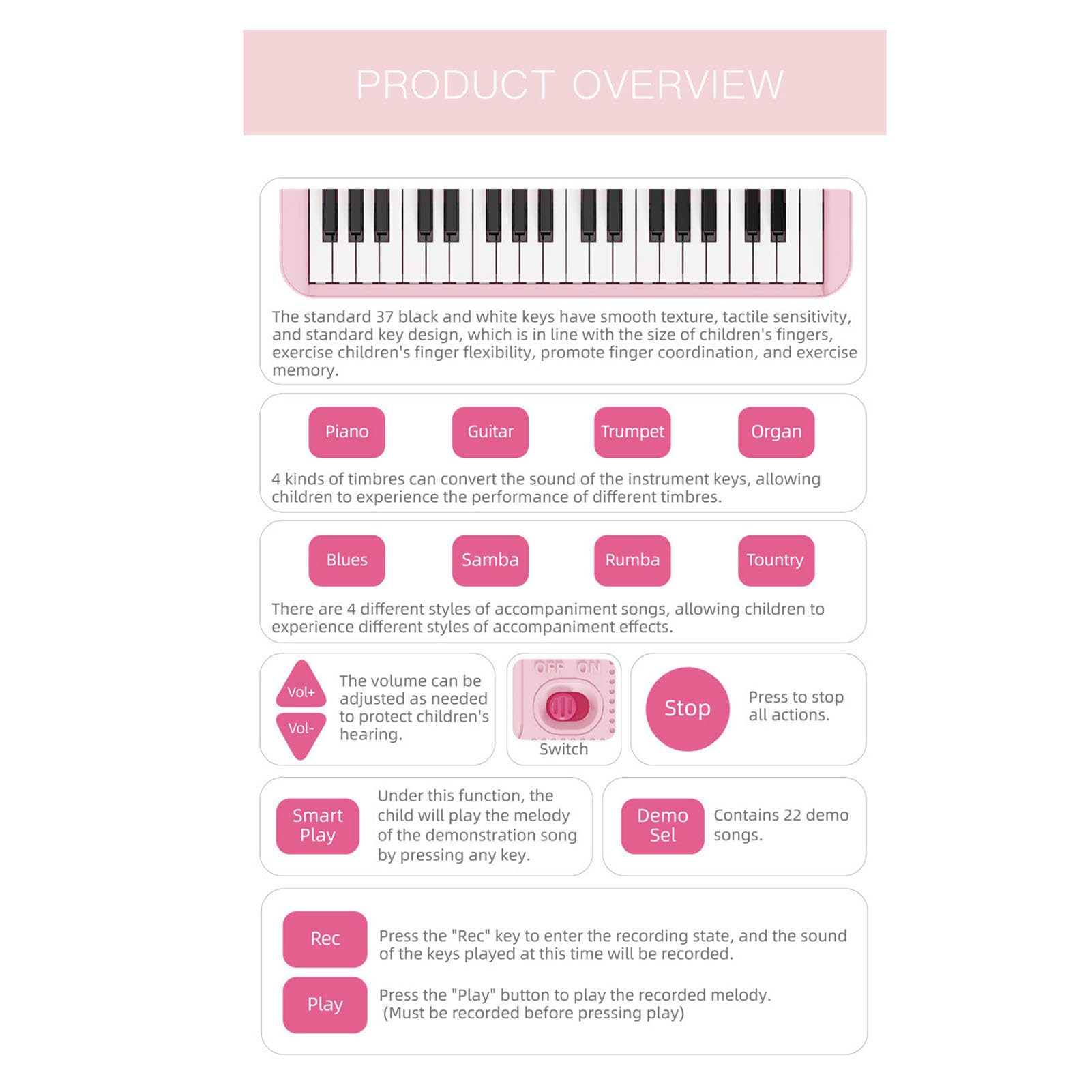 Generic Strumento Musicale Elettronico Educativo Giocattolo per Tastiera di per Bambini a 37 Tasti con Microfono e Sgabello per Bambini in età Prescolare Materiale ABS