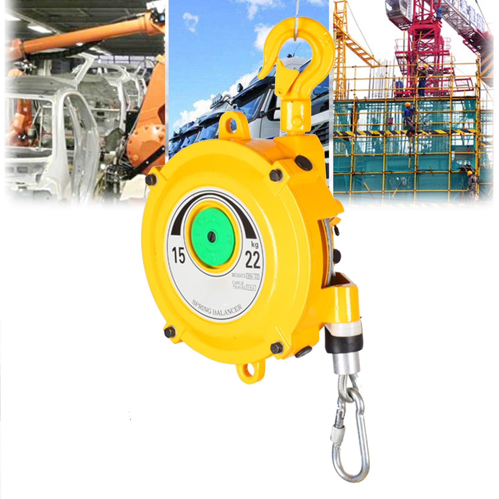 WEKONUMEX Retractable Spring Balancer, Spring Balancer Retractable 1.5m Self Locking For Assembly Lines Multiple Load Capacities 1-60kg(15-22kg)