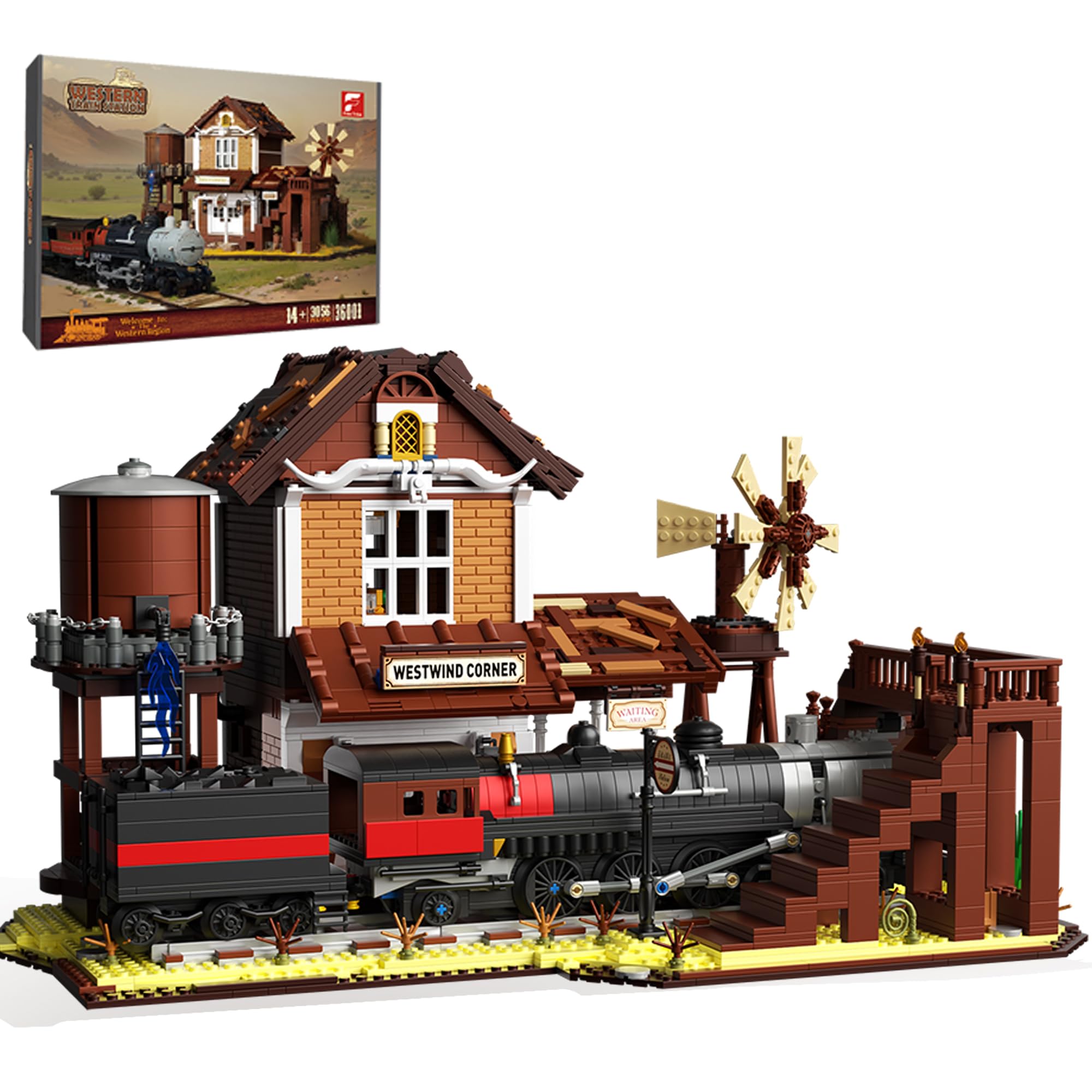 Mavo brix Set di Costruzione Stazione Ferroviaria Western per Adulti, 3885 Pezzi Modello di Treno a Vapore del Far West con Stazione, Set da Collezione Decorativo per Adulti e Ragazzi 14+