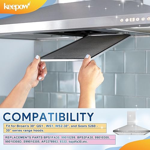 Miniatura 4 de KEEPOW BPS1FA30 - Filtro de repuesto para campana extractora Broan de 30 pulgadas QS1 WS1 WS2, filtros de grasa de malla de aluminio de 5 capas