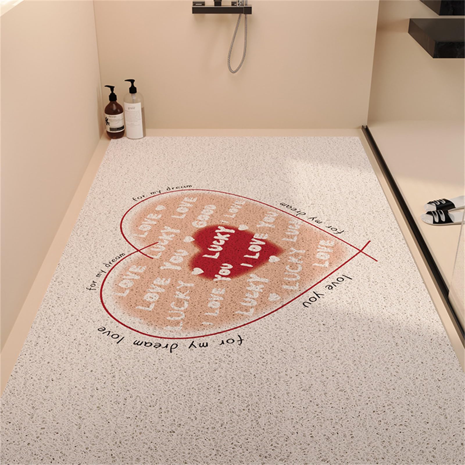 Odot Shower Mat Non Slip Bath Mat with Drain, Simple Love Soft Loofah Bathroom Pads for Inside Shower & Wet Areas, Washable Quick Drying, Cut to Size Bathroom Floor Bathtub Pad (Red,40x60cm)