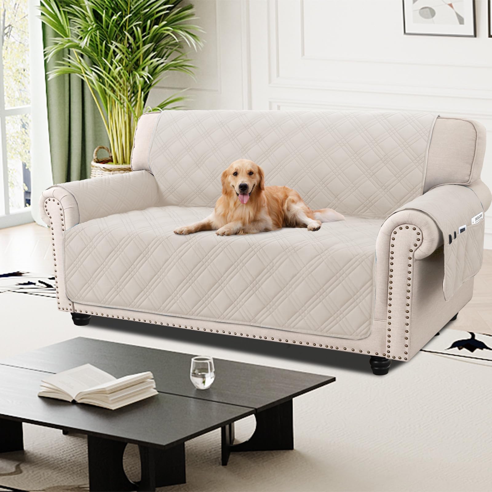 H.Versailtex Sofa Cover 100% Waterproof Sofa Covers Couch Covers Sofa Slipcovers with Elastic Straps Triple Non-Slip Sofa Cover Furniture Protector for Kids (Oversize 2 Seater