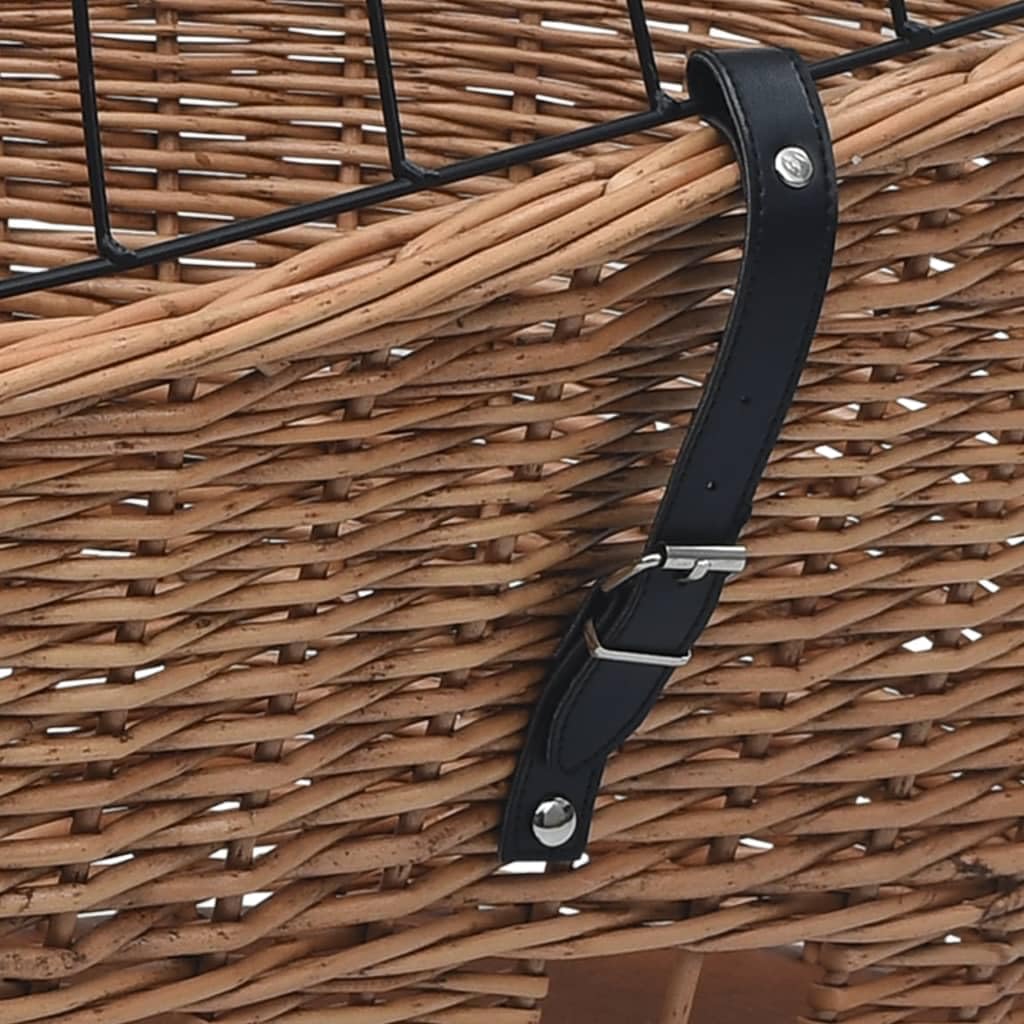 Mangloder - Cestino portapacchi per bicicletta con coperchio, 55 x 31 x 36 cm, in vimini naturale, robusto, rimovibile, per il trasporto di acquisti e animali domestici, adatto per city bike, trekking