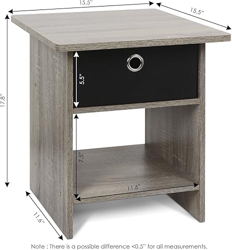 Miniatura 170 de Furinno - Colección Dario - Mesa auxiliar / mesita de arrime / mesita de noche / mesita de luz con cajón, paquete de 1, color expreso/marrón