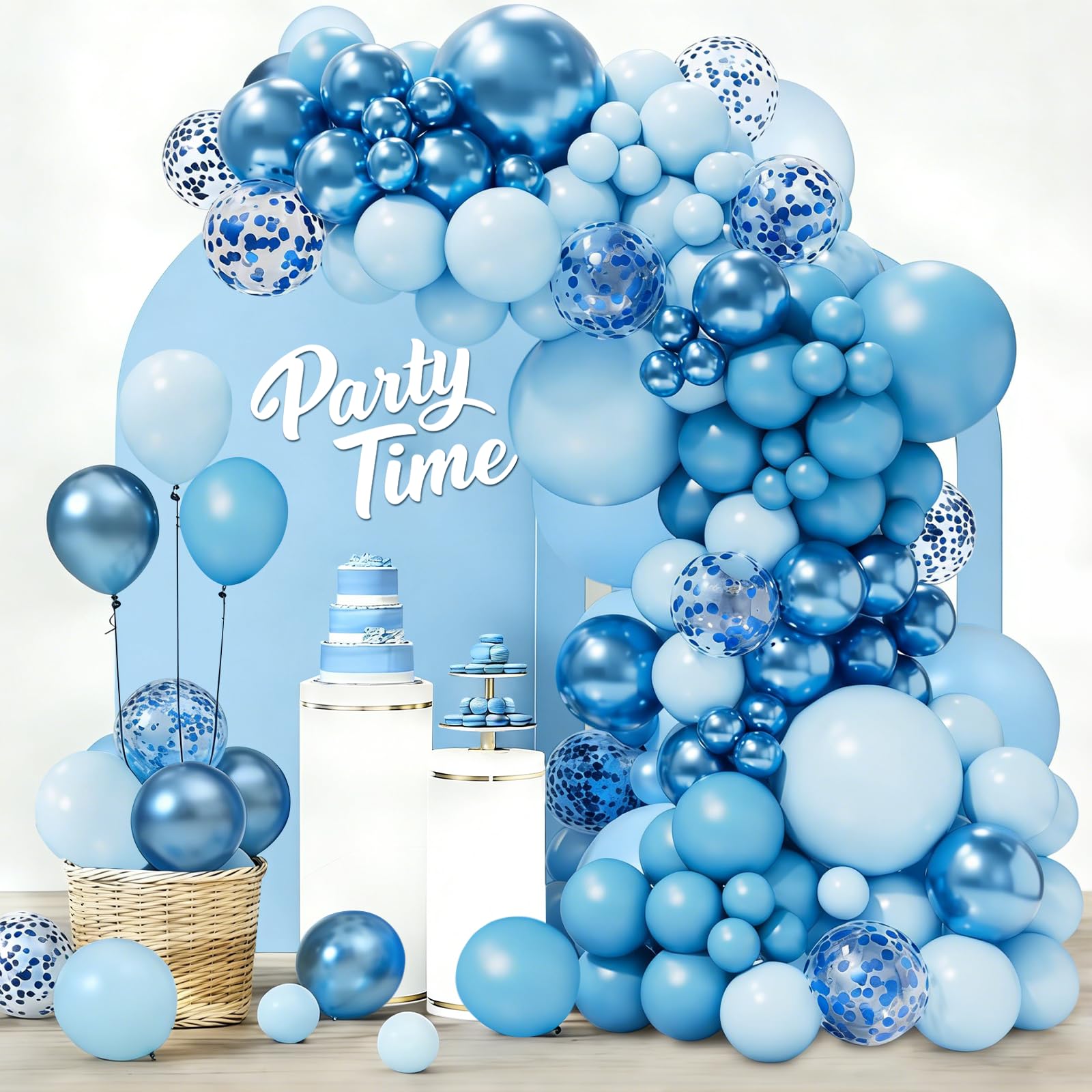 Blue Balloon Arch Kit, Confetti Balloons, 18 12 10 5 Inch Different Sizes Balloon Garland, Latex Balloons, Perfect for Baby Shower, Gender Reveal, Birthday, Wedding, Graduation Decorations