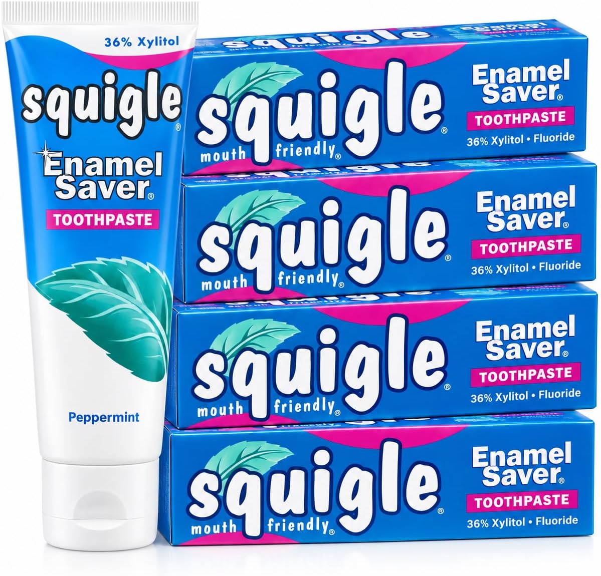 Squigle Enamel Saver Toothpaste (Helps Prevent Canker Sores, Perioral Dermatitis, Bad Breath, Chapped Lips) - 4 Pack