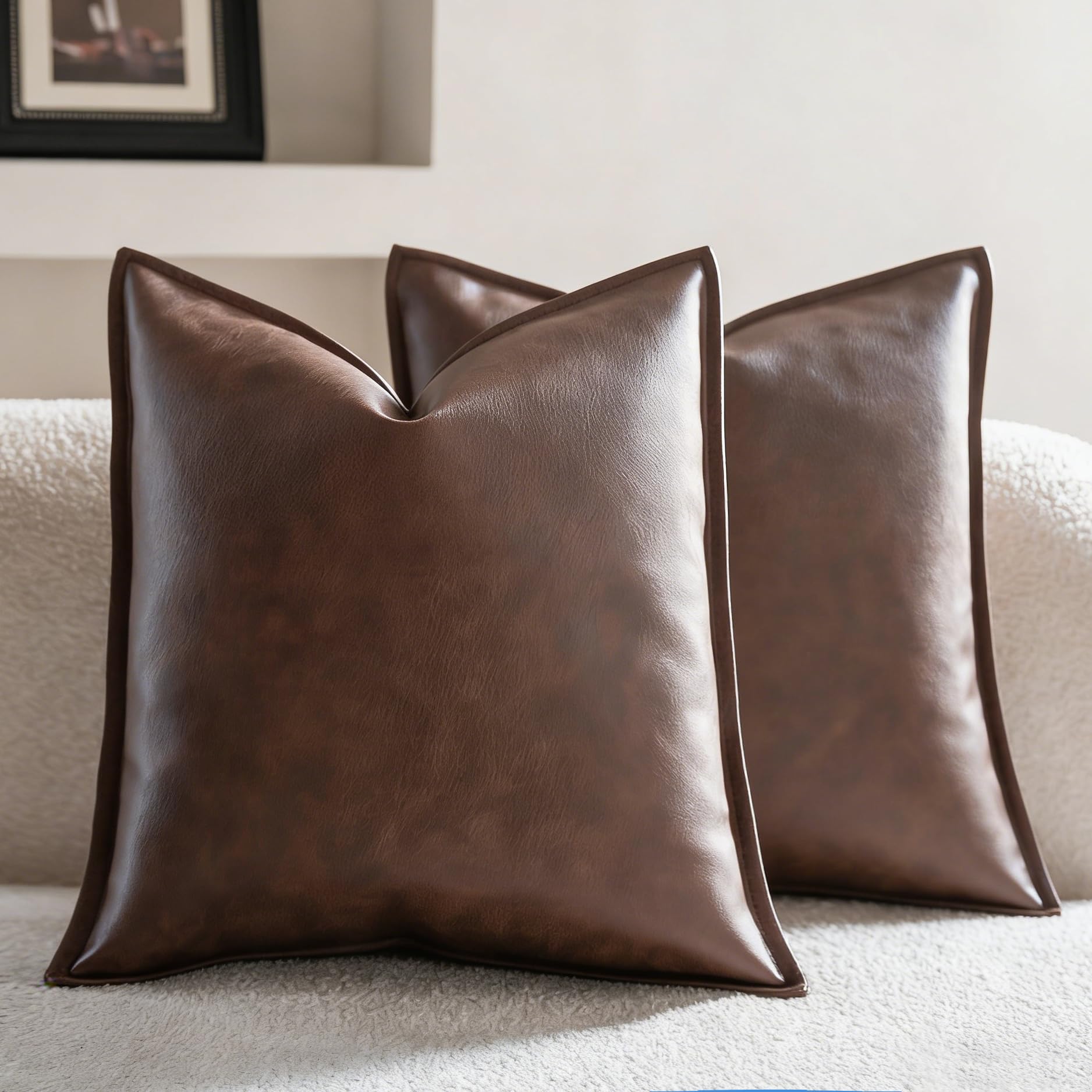 Neelvin Faux Leather Decorative Throw Pillow Covers Modern Solid 18x18 inch Set of 2 Pillowcase Cushion Case for Bed Sofa Couch