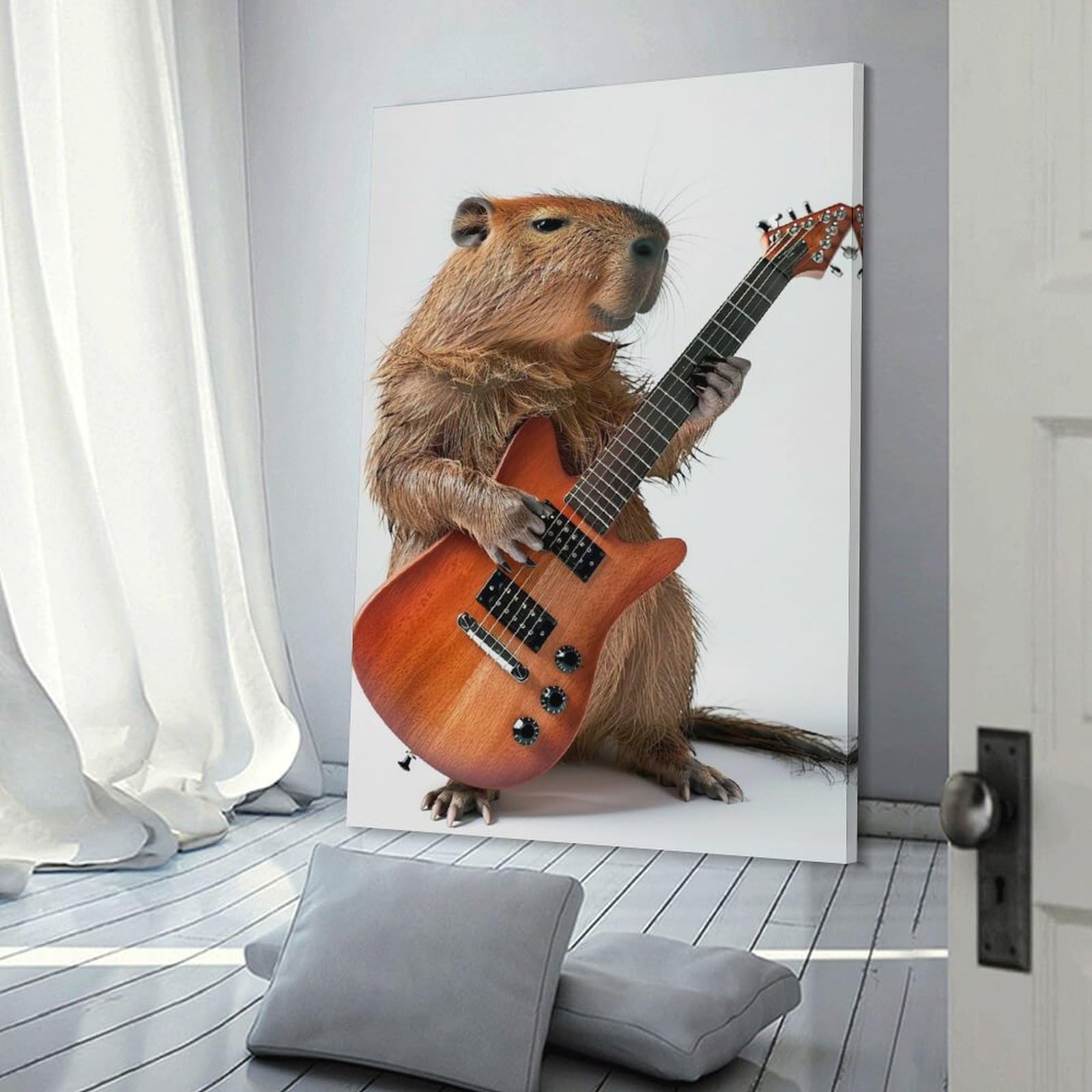 Junmoney Capybara Guitar Canvas Wall Decor 20x30inch(50x75cm), for Corridors, Hallways Or Apartment Entries, A Stylish Accent for Home Entrances