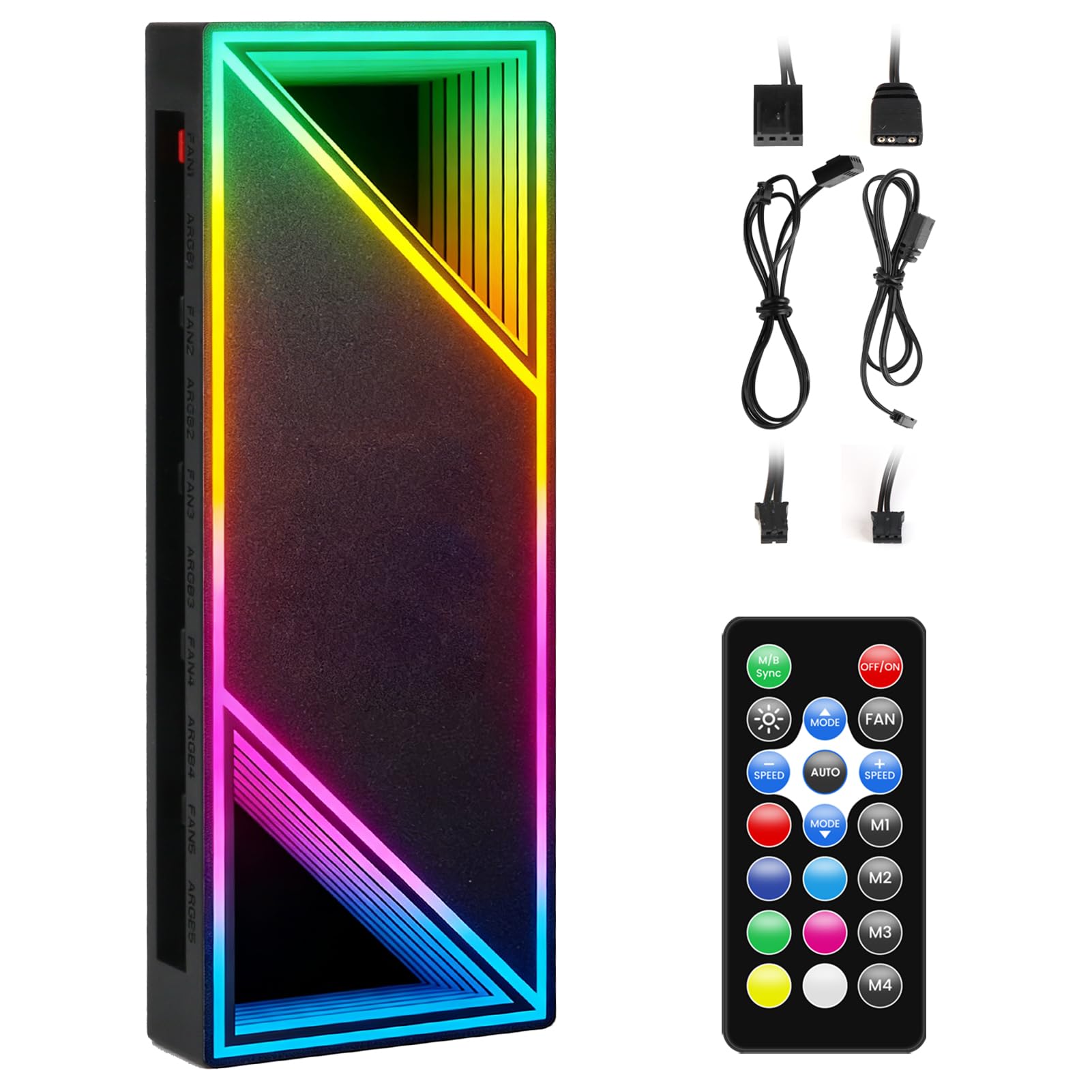 Magnetic ARGB Fan HUB Controller Support 12 Groups of Fans with Controller, 5V 12 Ports 3-Pin PWM Fans Connector with Infinity Mirror, PC PWM Fan Controllers with Adjustable Speed Cooling Black
