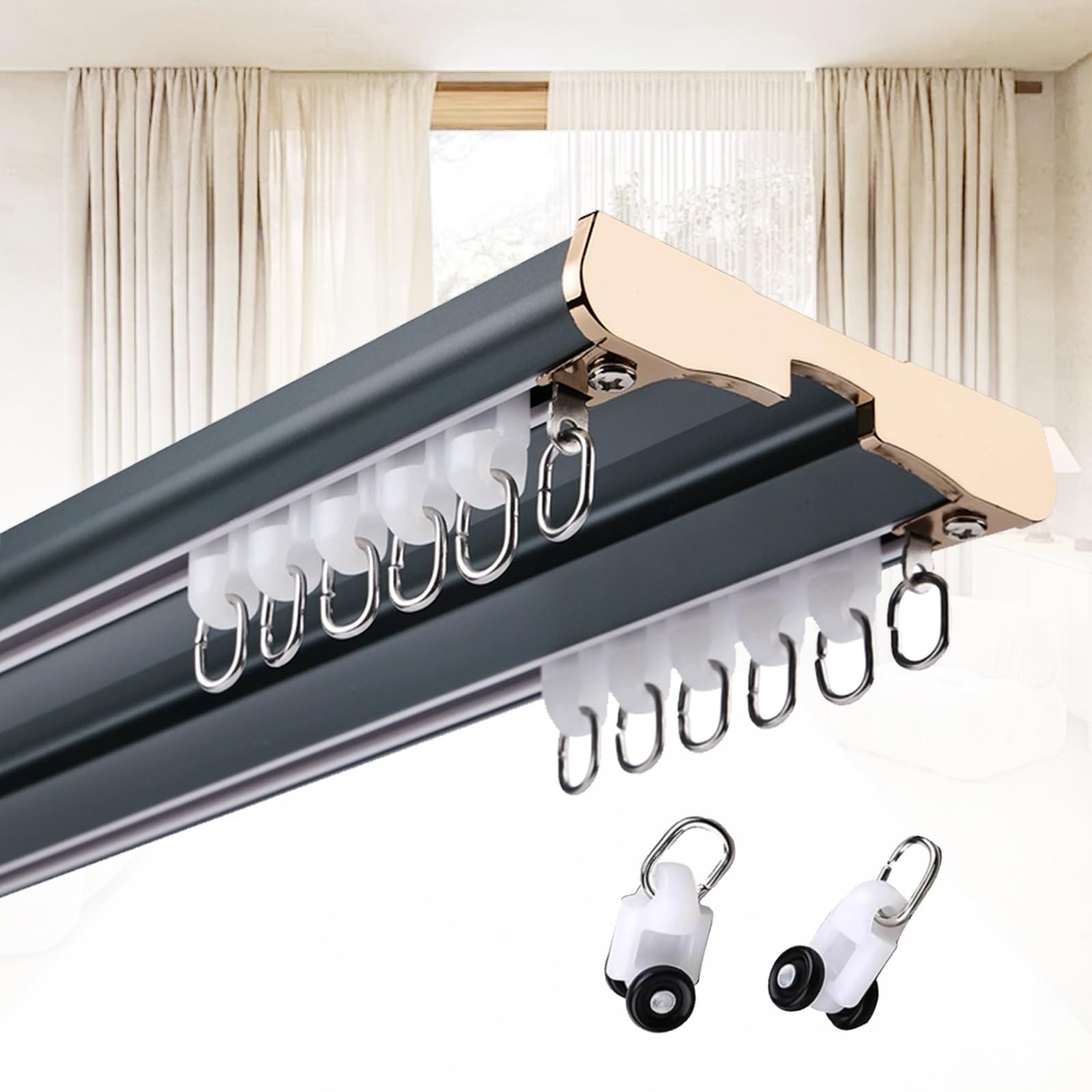 Rail de fixation au plafond double tringle réglable 2,7 m pour rideau de fenêtre
